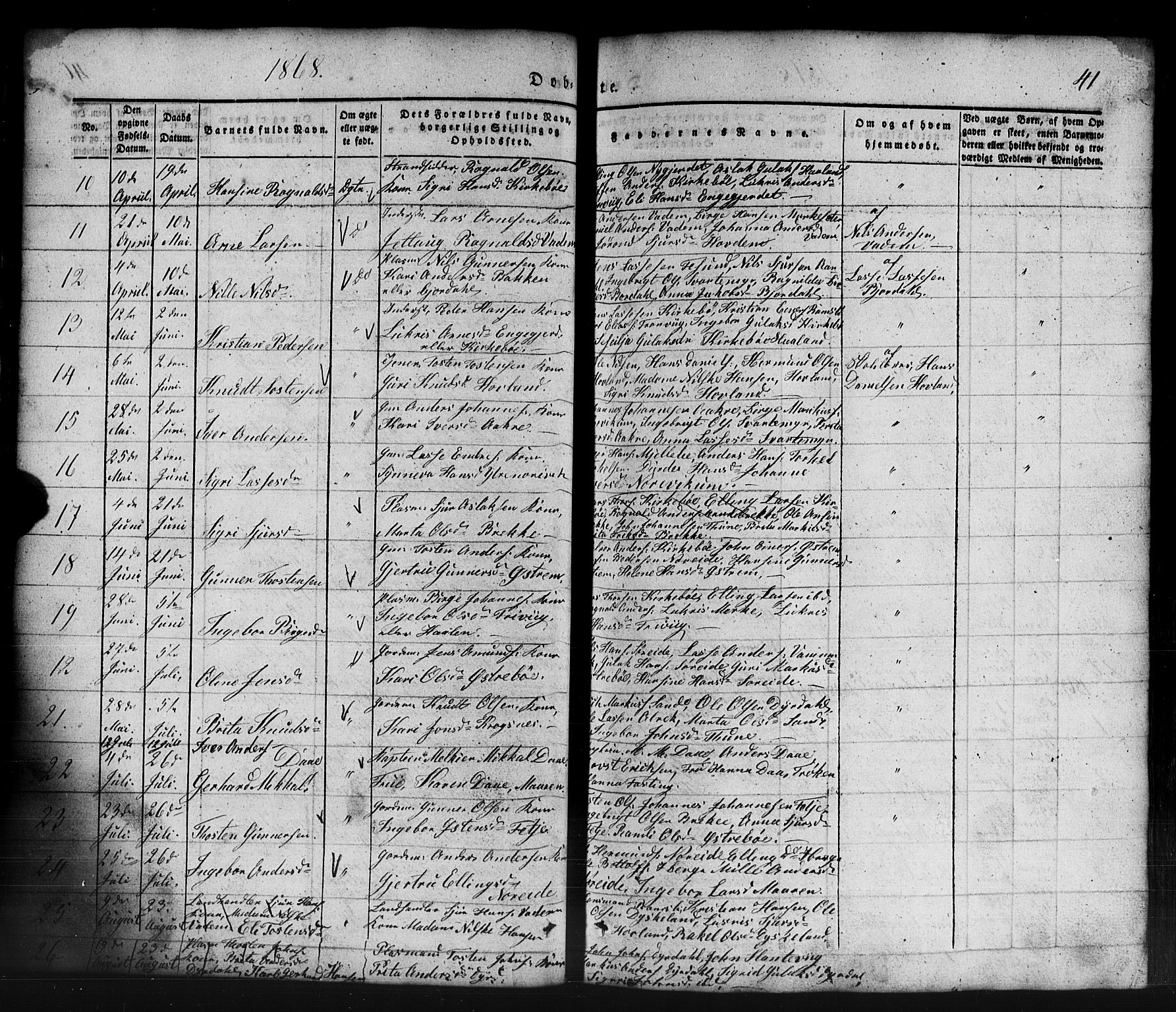 Lavik sokneprestembete, AV/SAB-A-80901: Klokkerbok nr. B 1, 1854-1881, s. 41