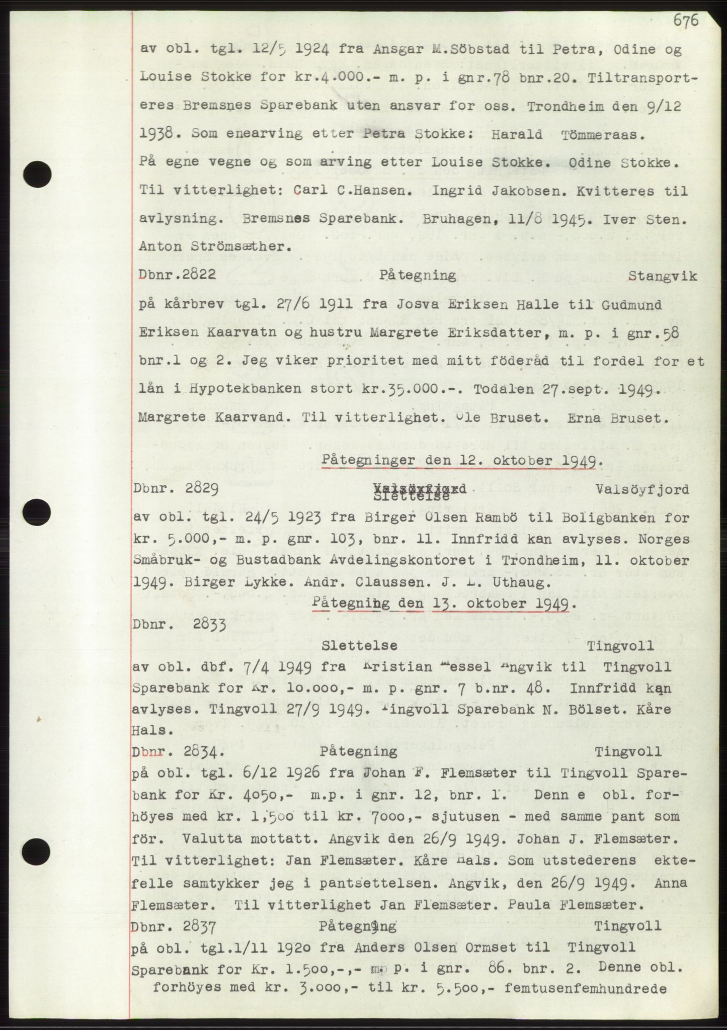 Nordmøre sorenskriveri, SAT/A-4132/1/2/2Ca: Pantebok nr. C82b, 1946-1951, Dagboknr: 2822/1949