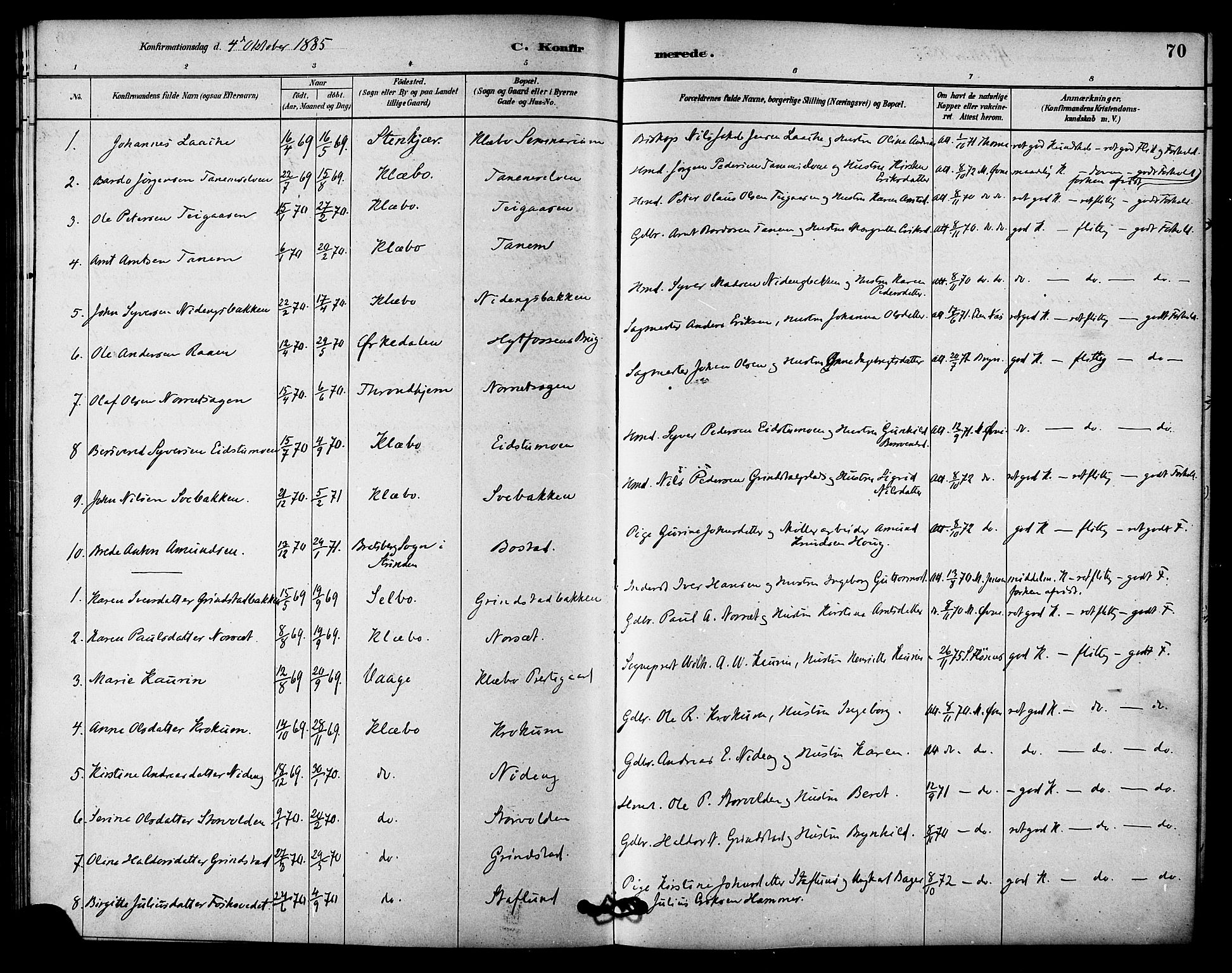 Ministerialprotokoller, klokkerbøker og fødselsregistre - Sør-Trøndelag, SAT/A-1456/618/L0444: Ministerialbok nr. 618A07, 1880-1898, s. 70