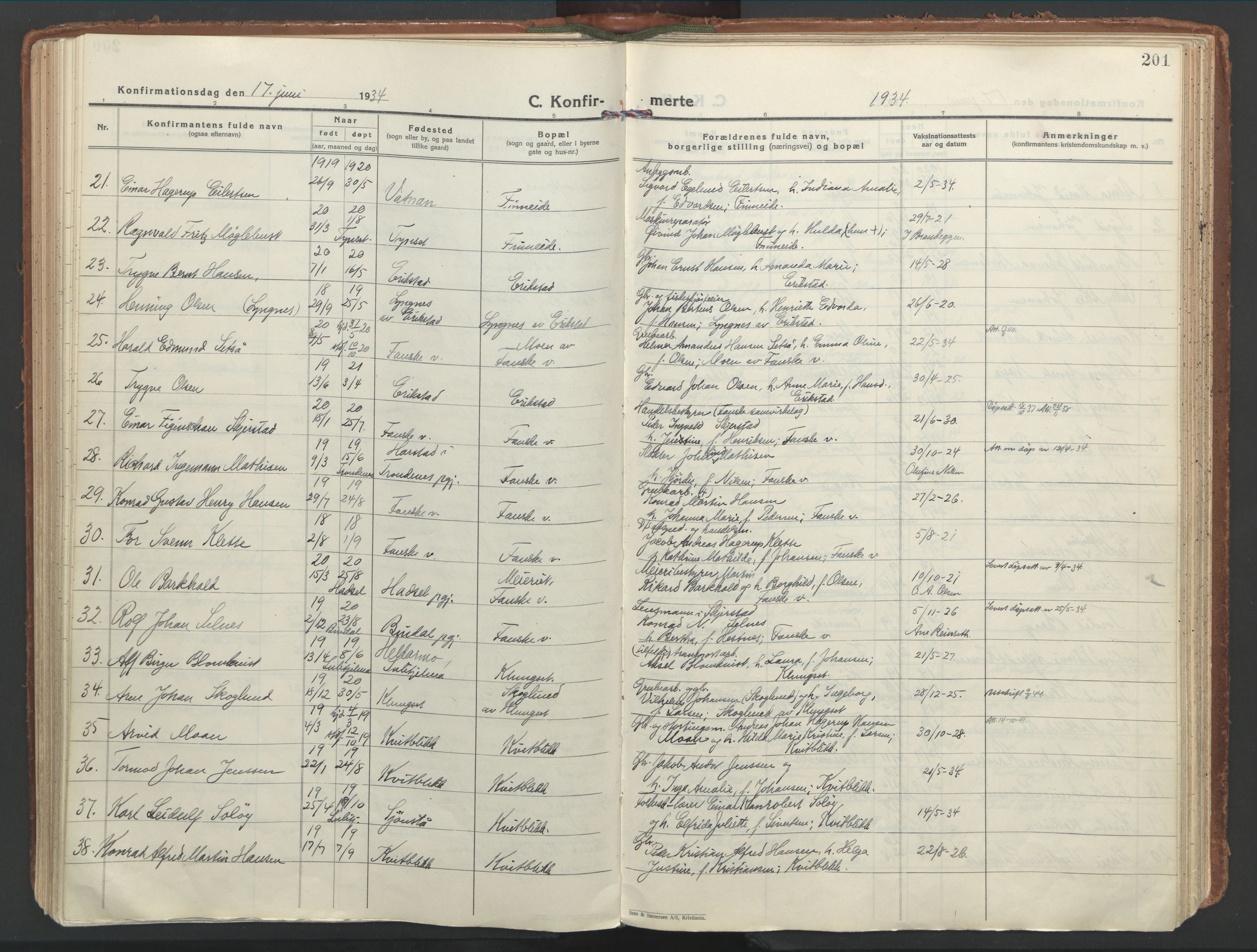 Ministerialprotokoller, klokkerbøker og fødselsregistre - Nordland, AV/SAT-A-1459/849/L0699: Ministerialbok nr. 849A10, 1924-1937, s. 201