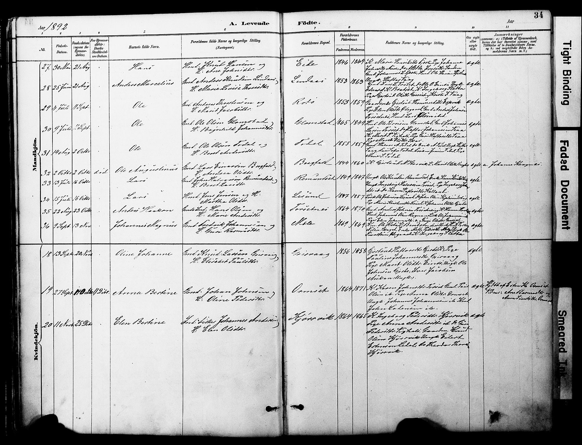 Ministerialprotokoller, klokkerbøker og fødselsregistre - Møre og Romsdal, AV/SAT-A-1454/578/L0907: Ministerialbok nr. 578A06, 1887-1904, s. 34