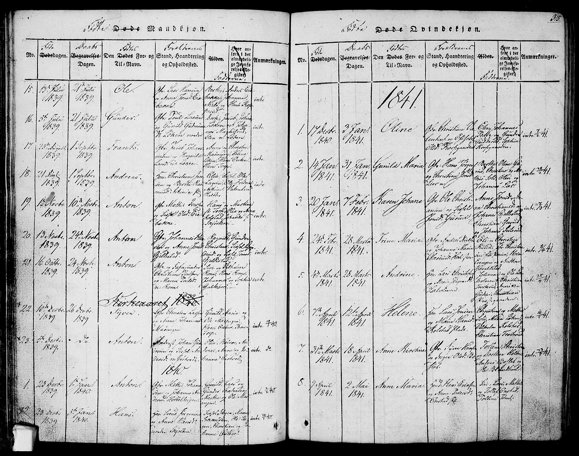 Askim prestekontor Kirkebøker, SAO/A-10900/F/Fa/L0004: Ministerialbok nr. 4, 1817-1846, s. 314-315