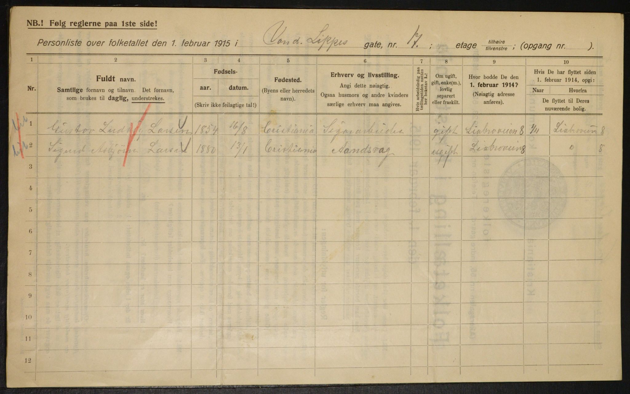 OBA, Kommunal folketelling 1.2.1915 for Kristiania, 1915, s. 125977