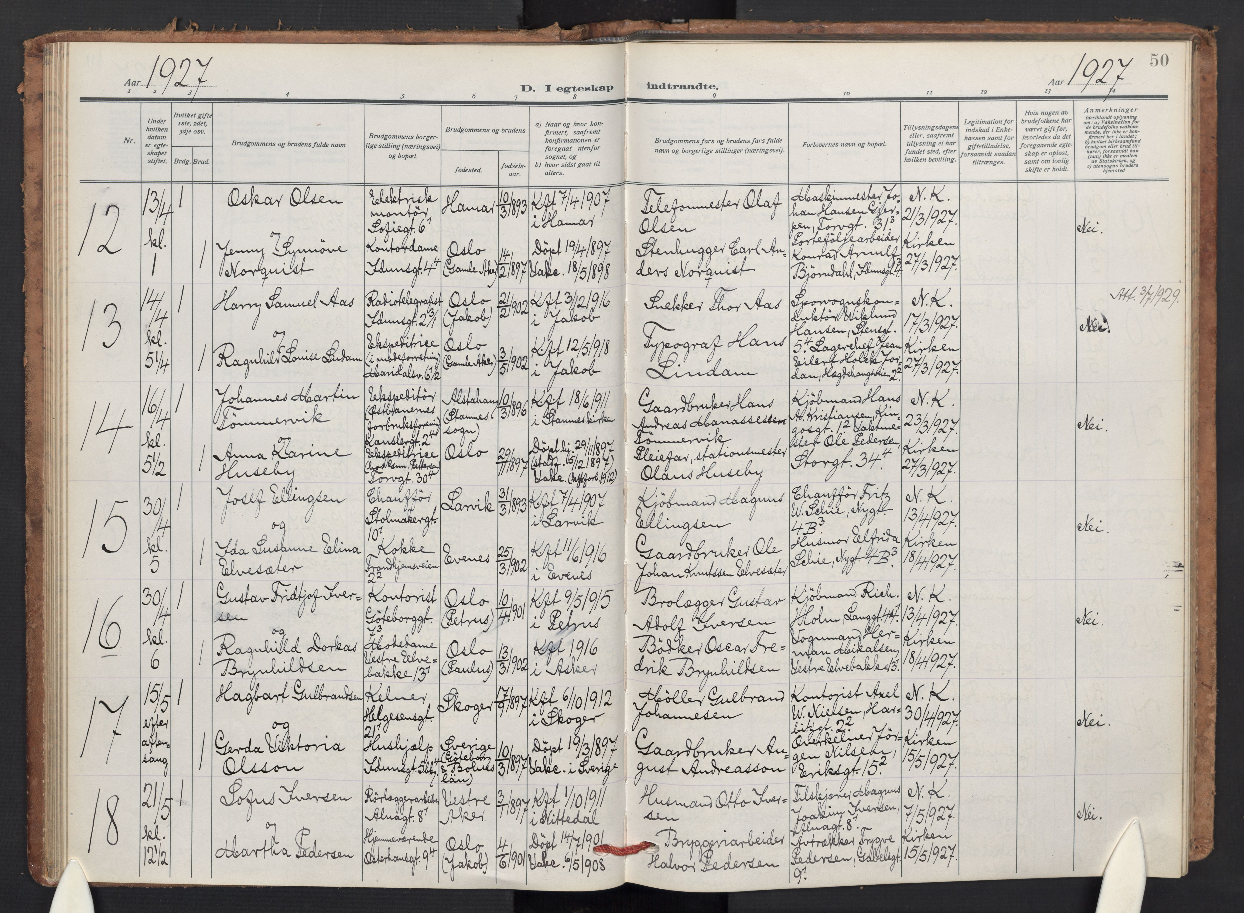 Jakob prestekontor Kirkebøker, AV/SAO-A-10850/F/Fa/L0018: Ministerialbok nr. 18, 1923-1936, s. 50