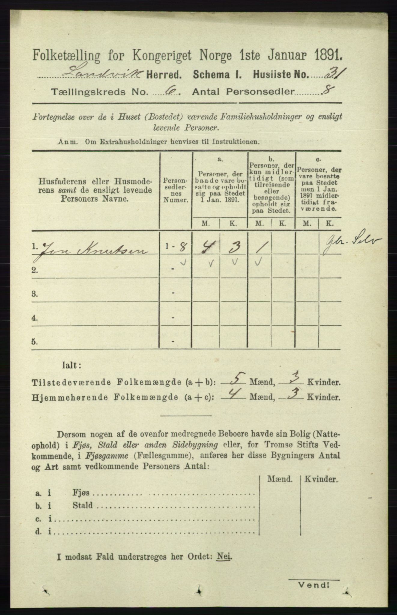 RA, Folketelling 1891 for 0924 Landvik herred, 1891, s. 2432