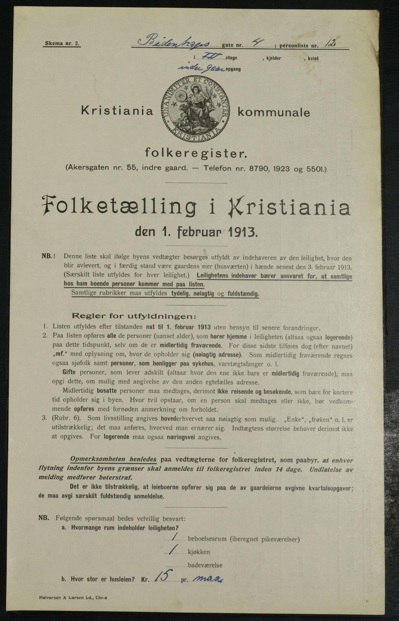 OBA, Kommunal folketelling 1.2.1913 for Kristiania, 1913, s. 4618
