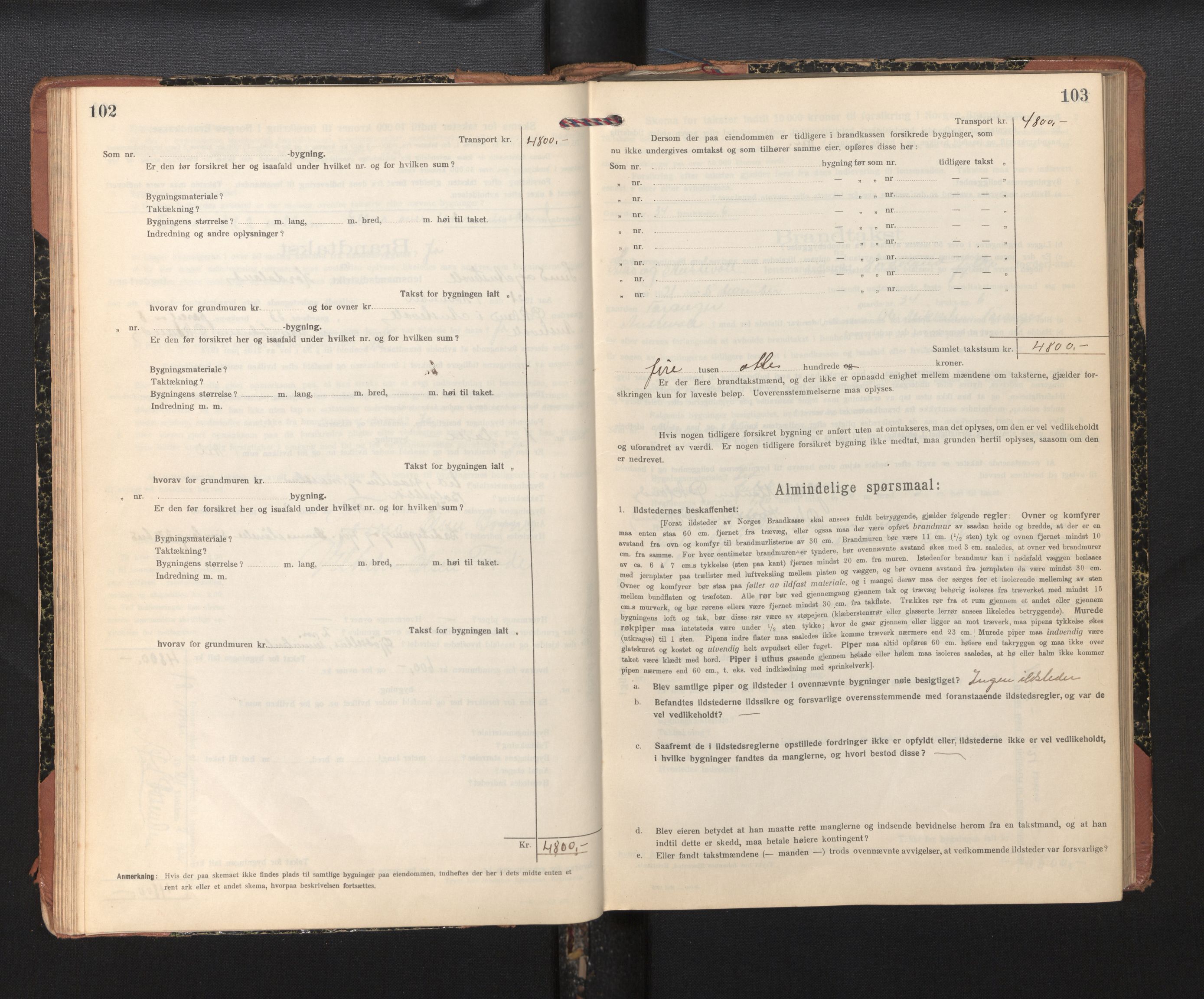 Lensmannen i Sund og Austevoll, AV/SAB-A-35201/0012/L0004: Branntakstprotokoll, skjematakst, 1917-1949, s. 102-103