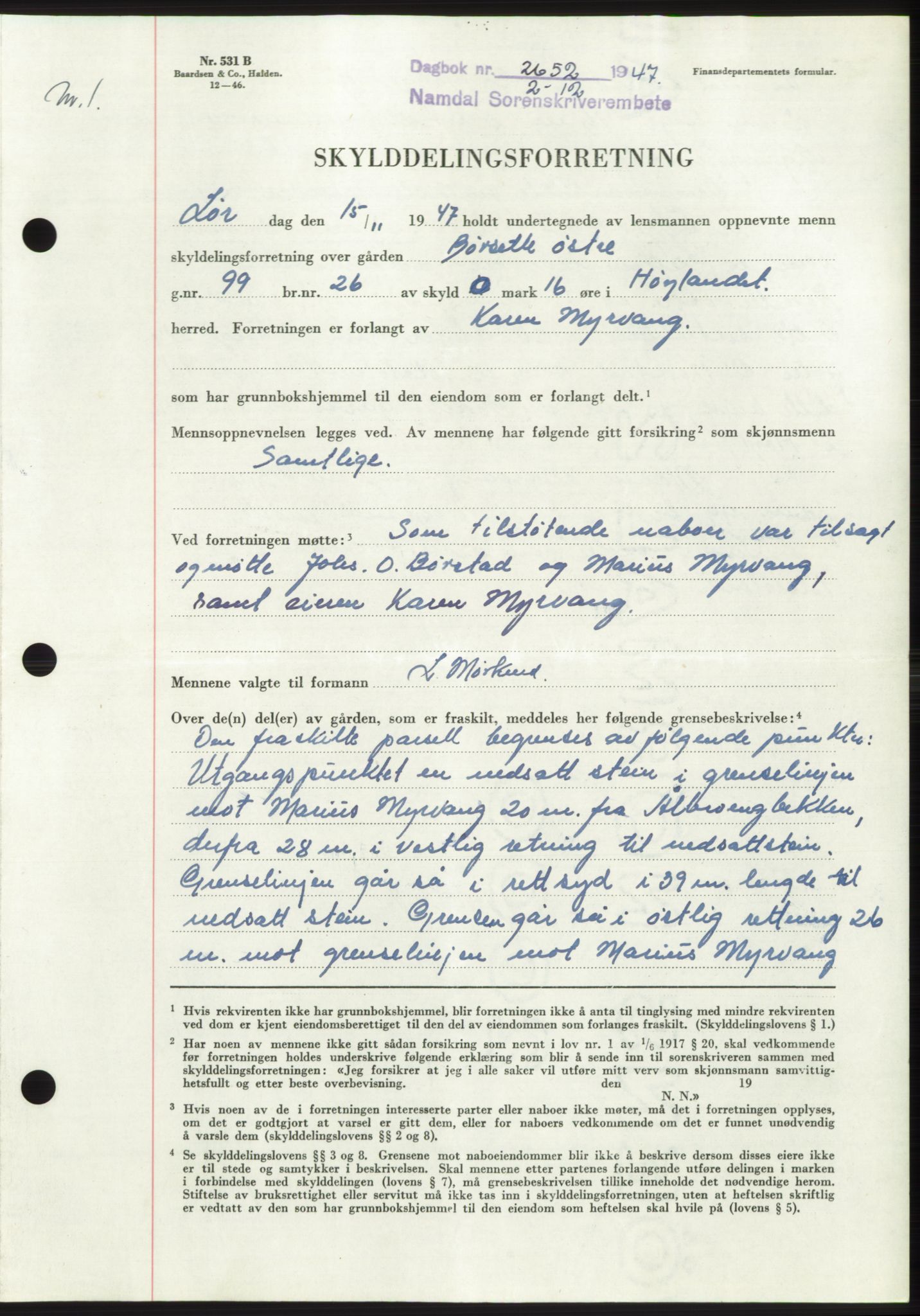 Namdal sorenskriveri, SAT/A-4133/1/2/2C: Pantebok nr. -, 1947-1948, Dagboknr: 2652/1947