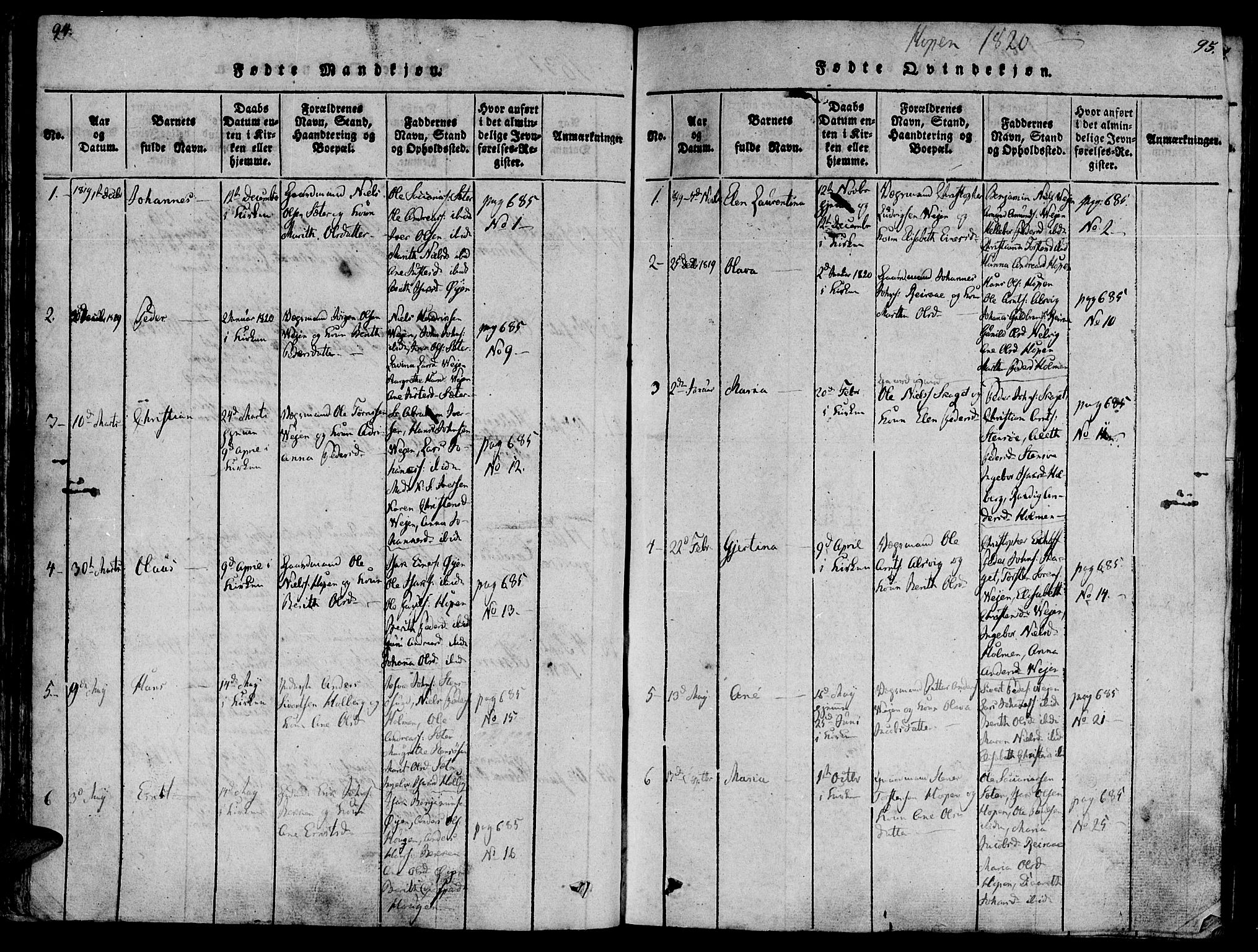 Ministerialprotokoller, klokkerbøker og fødselsregistre - Møre og Romsdal, SAT/A-1454/581/L0935: Ministerialbok nr. 581A03 /3, 1819-1827, s. 94-95