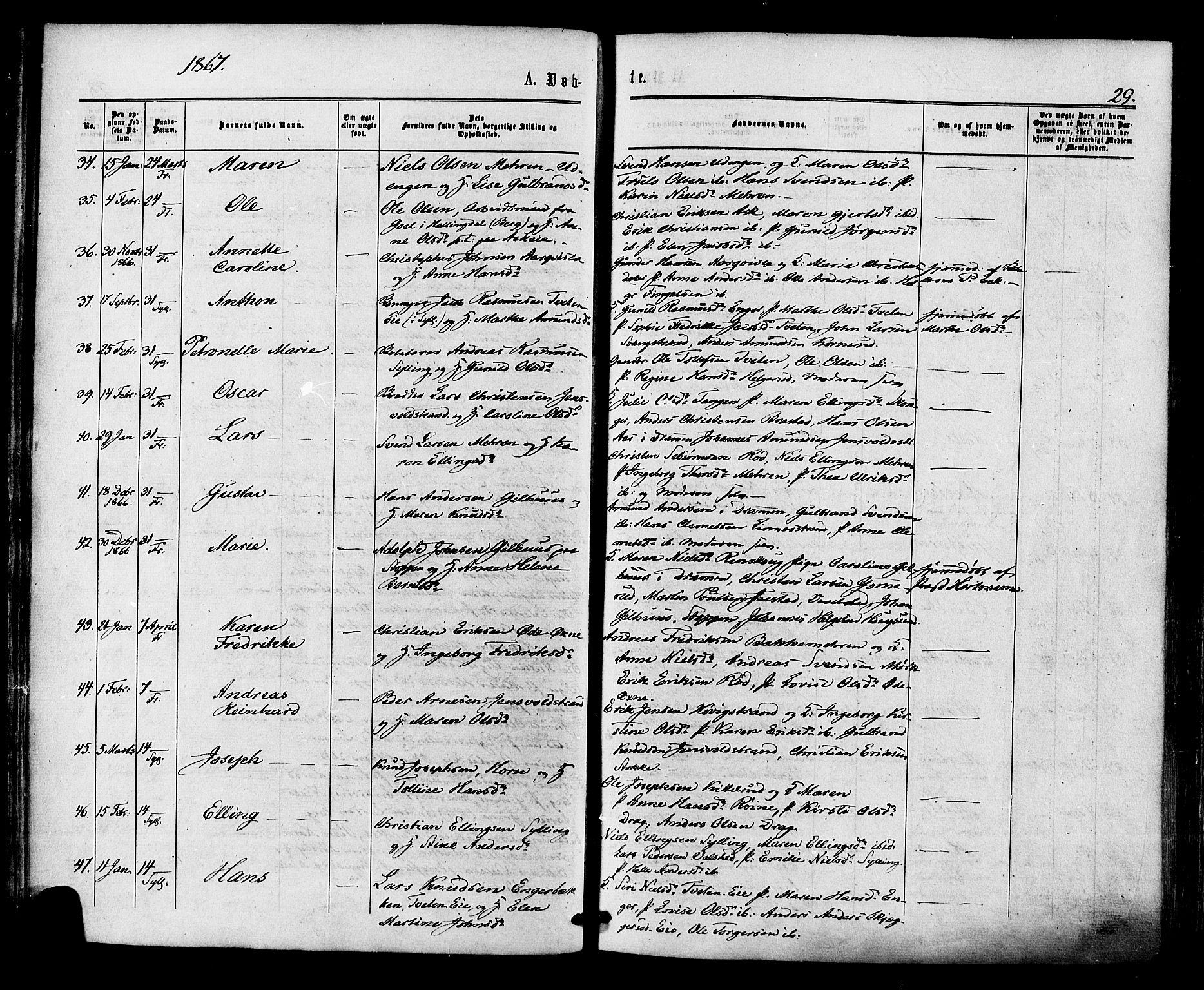 Lier kirkebøker, AV/SAKO-A-230/F/Fa/L0013: Ministerialbok nr. I 13, 1865-1874, s. 29