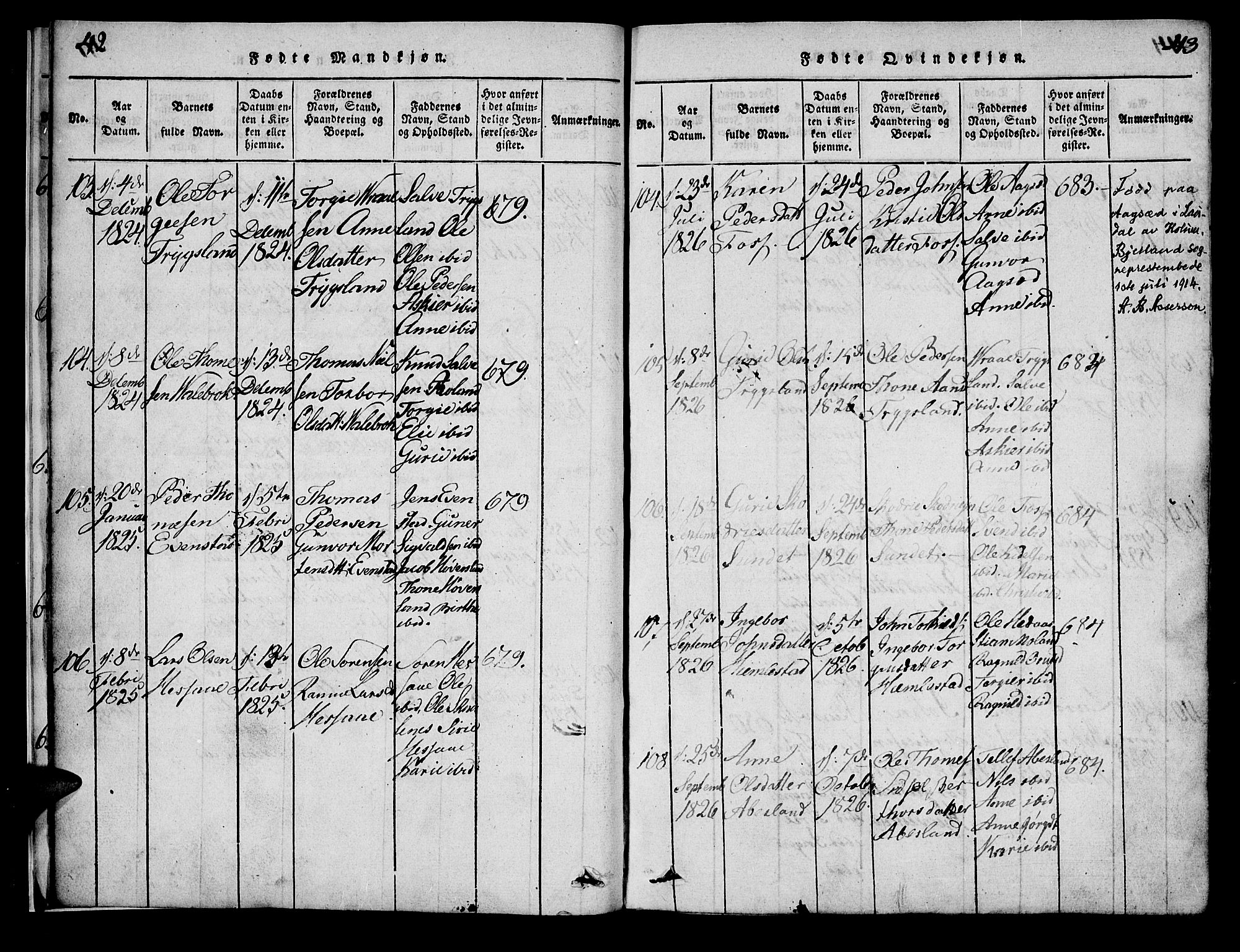 Bjelland sokneprestkontor, SAK/1111-0005/F/Fa/Faa/L0002: Ministerialbok nr. A 2, 1816-1866, s. 42-43