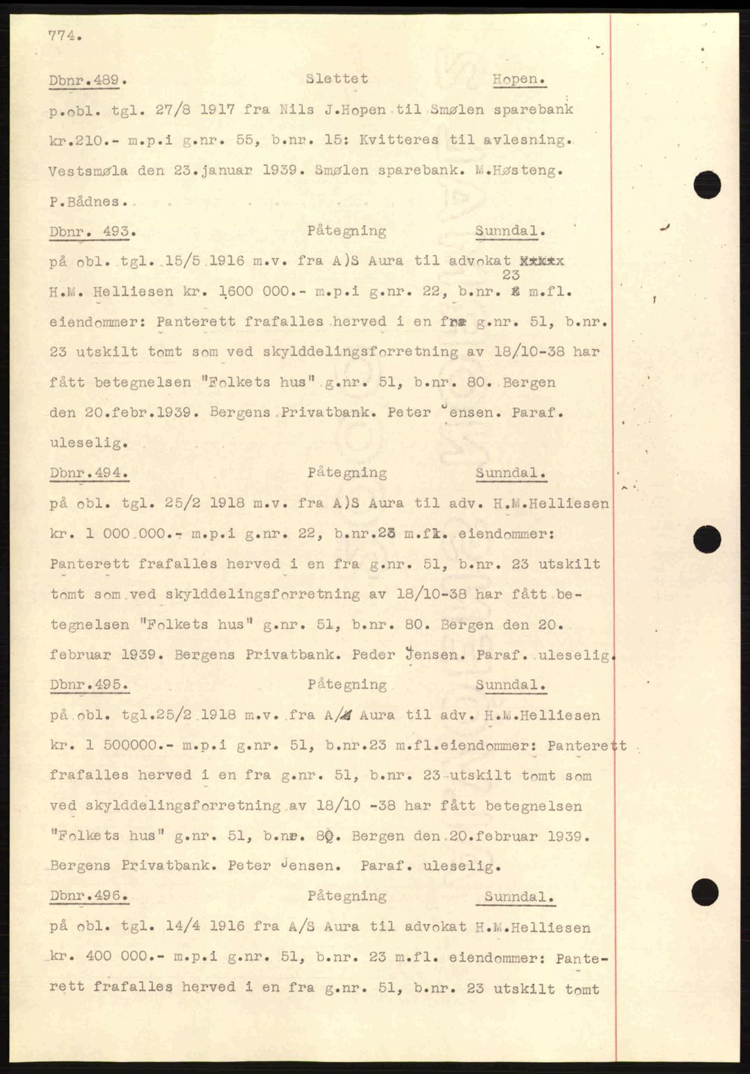 Nordmøre sorenskriveri, SAT/A-4132/1/2/2Ca: Pantebok nr. C80, 1936-1939, Dagboknr: 489/1939
