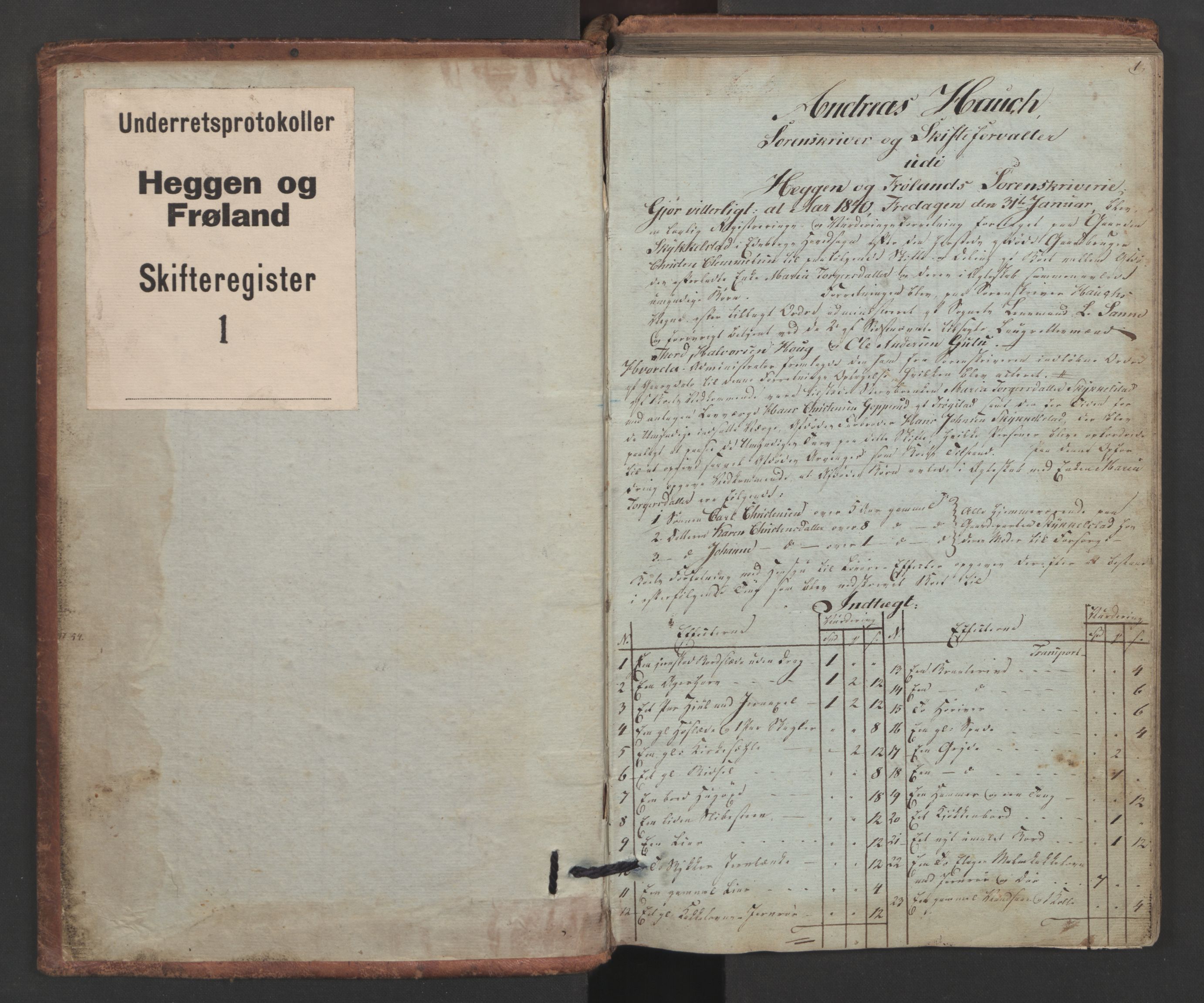 Heggen og Frøland sorenskriveri I, AV/SAO-A-11556/H/Hc/L0002: Skifteregistreringsprotokoll, 1840-1846, s. 0b-1a