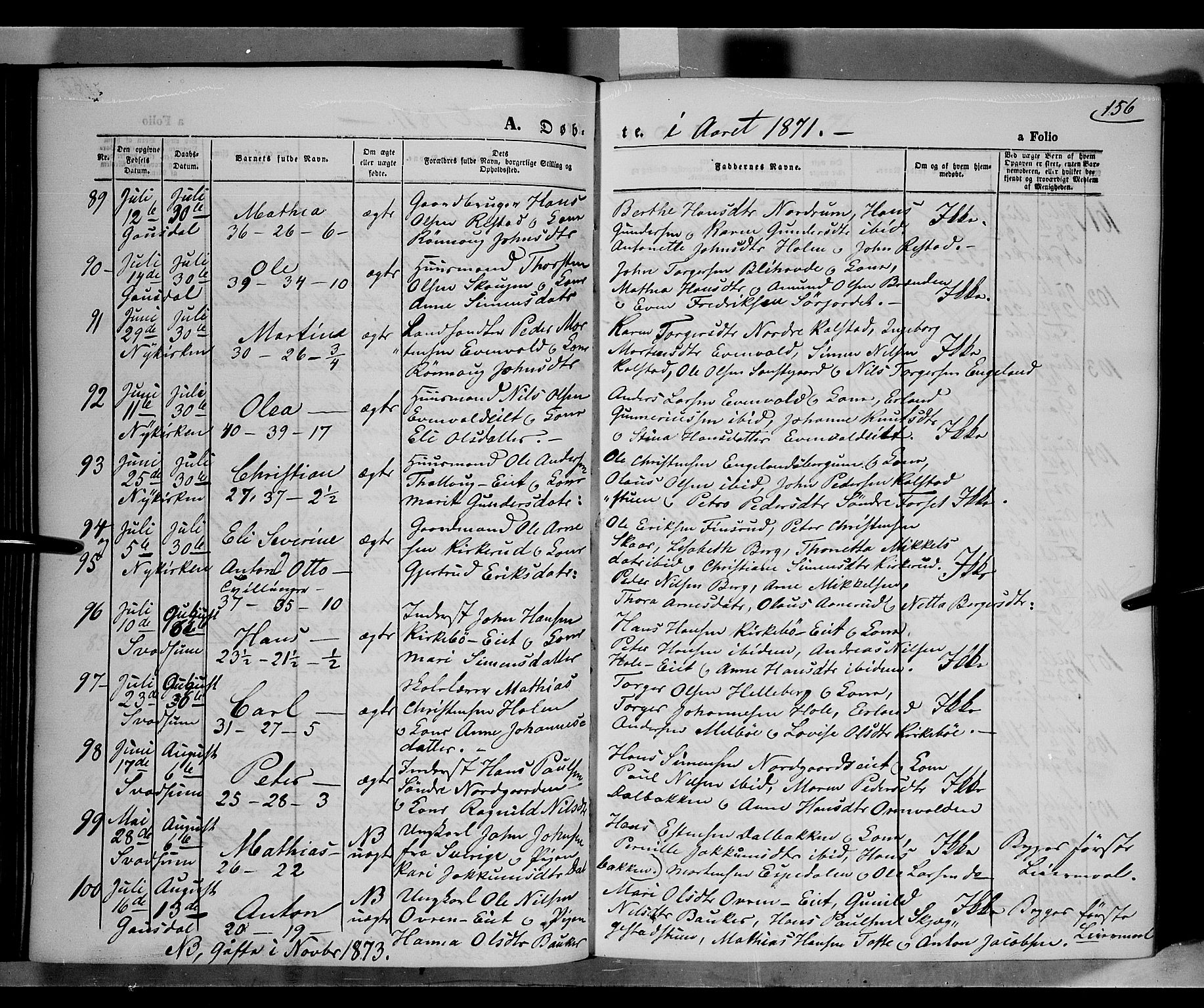 Gausdal prestekontor, AV/SAH-PREST-090/H/Ha/Haa/L0009: Ministerialbok nr. 9, 1862-1873, s. 156