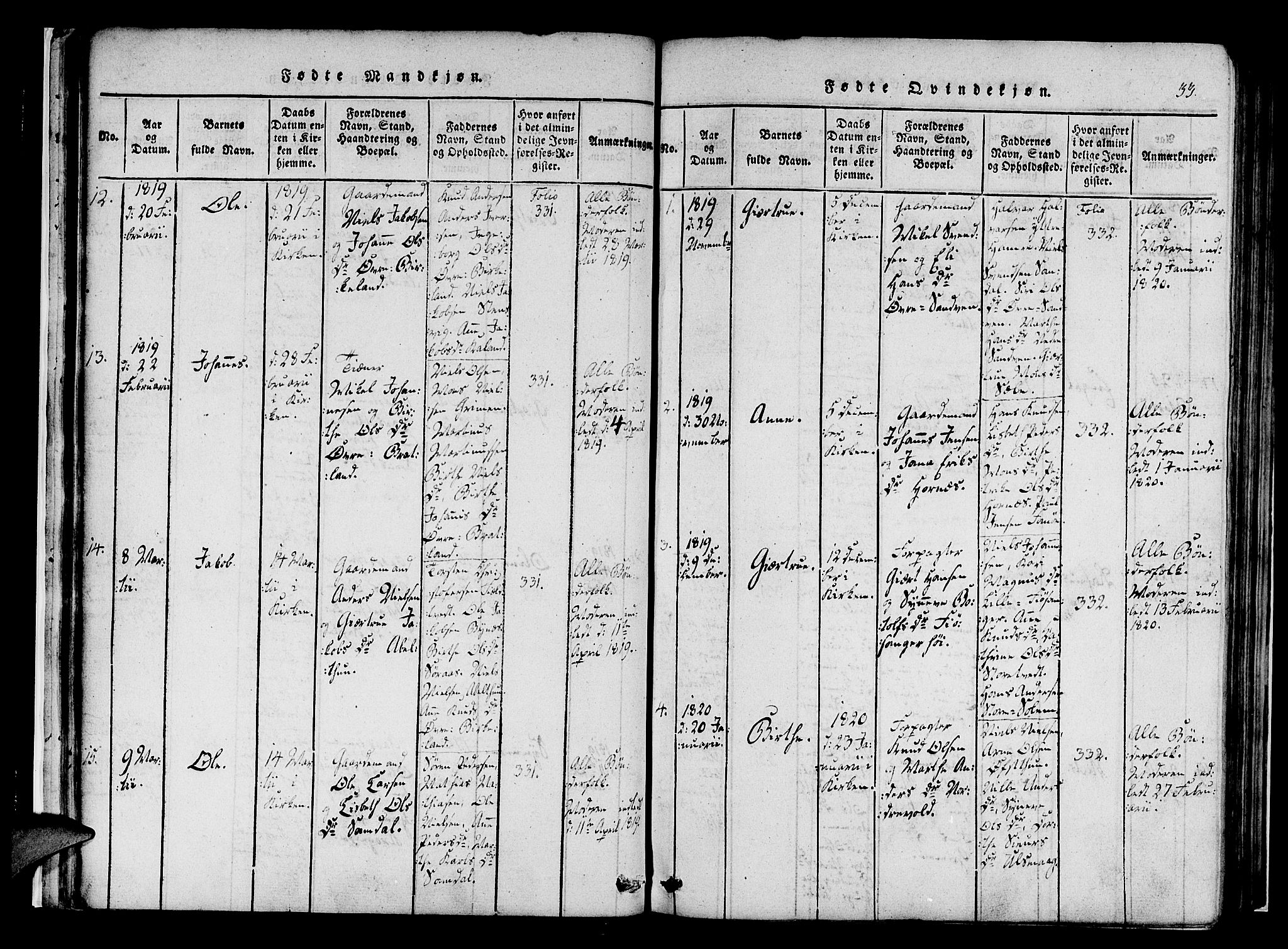 Fana Sokneprestembete, AV/SAB-A-75101/H/Haa/Haaa/L0007: Ministerialbok nr. A 7, 1816-1828, s. 33