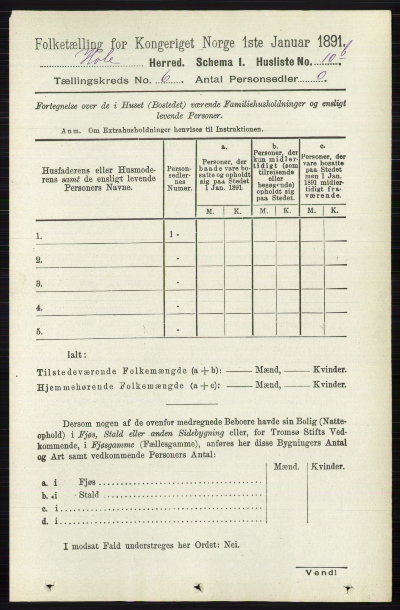 RA, Folketelling 1891 for 0612 Hole herred, 1891, s. 2981