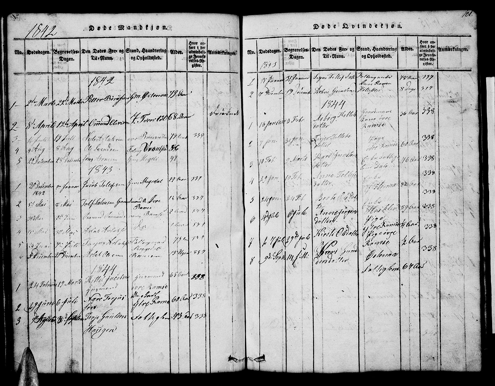 Åmli sokneprestkontor, SAK/1111-0050/F/Fb/Fbb/L0001: Klokkerbok nr. B 1, 1816-1889, s. 101
