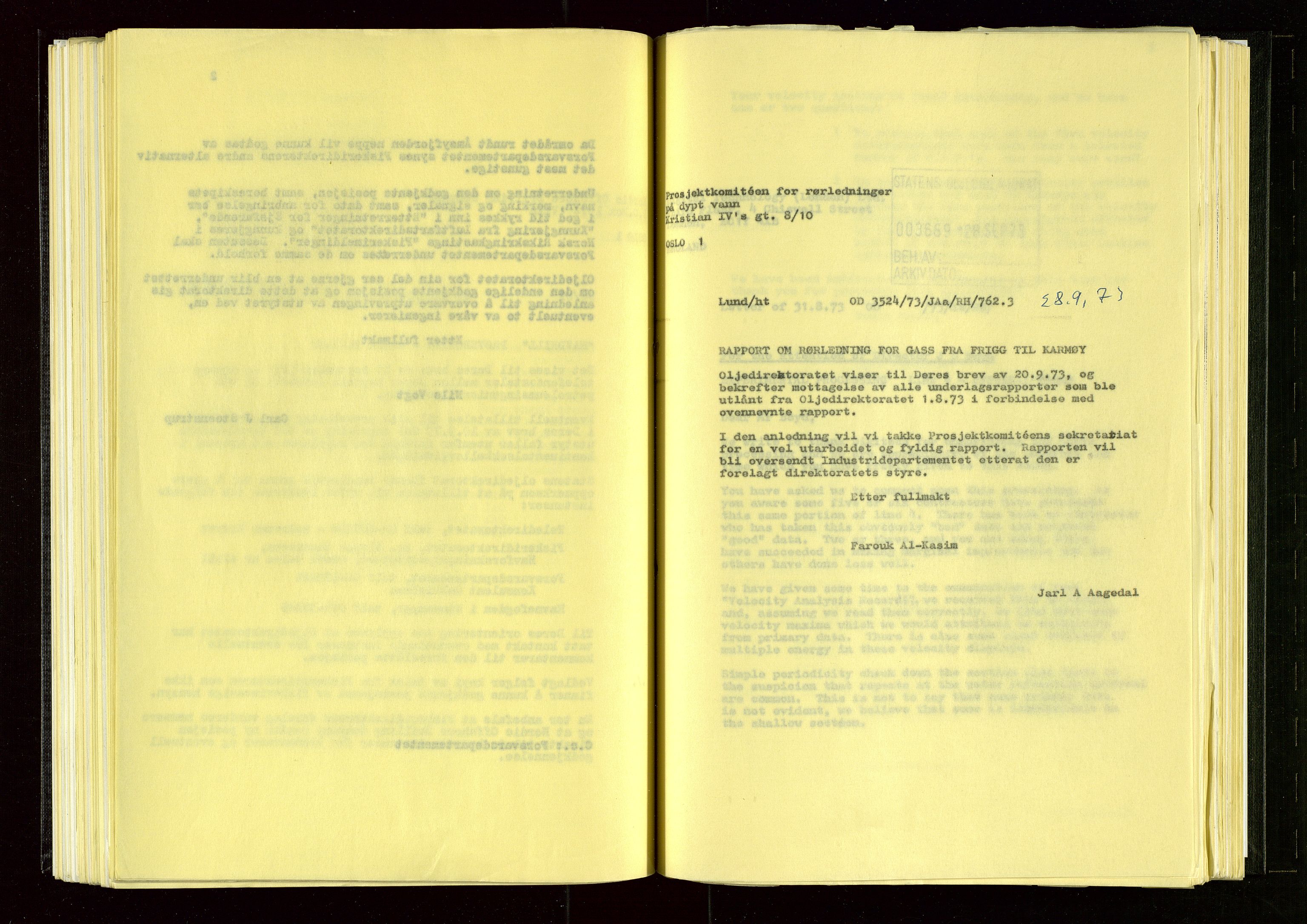 Oljedirektoratet, SAST/A-101366/Ba/L0004: Kopibok, 1973