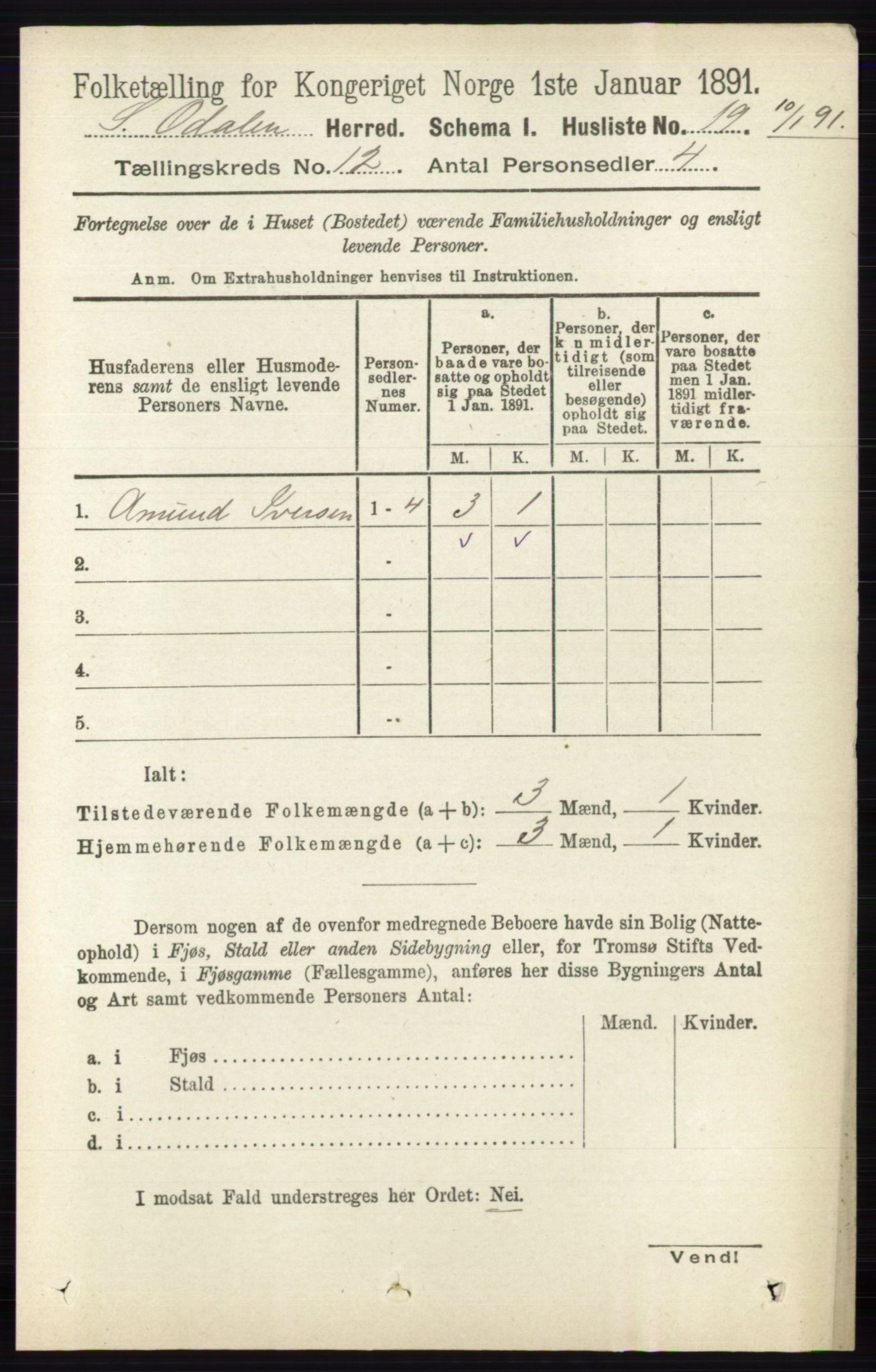 RA, Folketelling 1891 for 0419 Sør-Odal herred, 1891, s. 5385