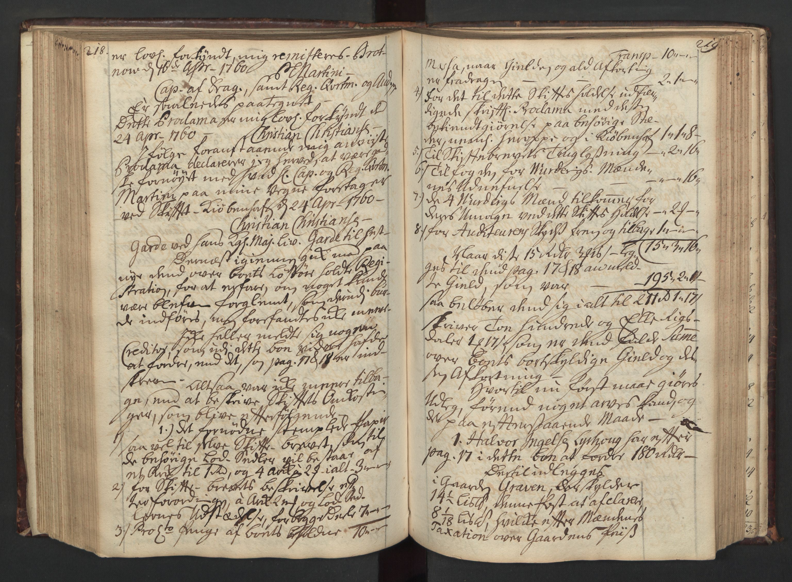 Forsvaret, Generalauditøren, AV/RA-RAFA-1772/F/Fj/Fjc/L0006: Skifteprotokol for 1ste søndenfjeldske dragonregiment, 1735-1763, s. 218-219