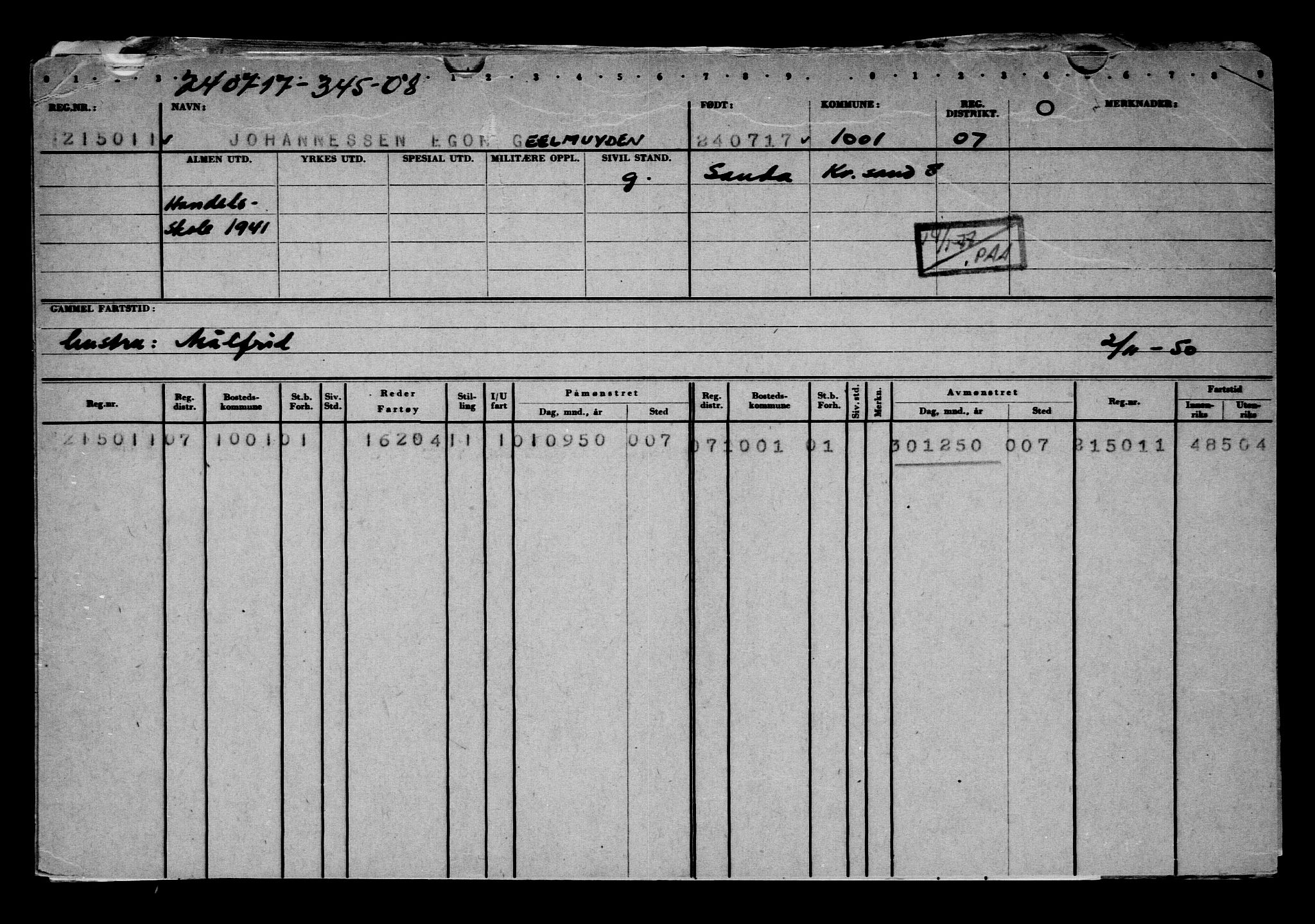 Direktoratet for sjømenn, AV/RA-S-3545/G/Gb/L0150: Hovedkort, 1917, s. 465