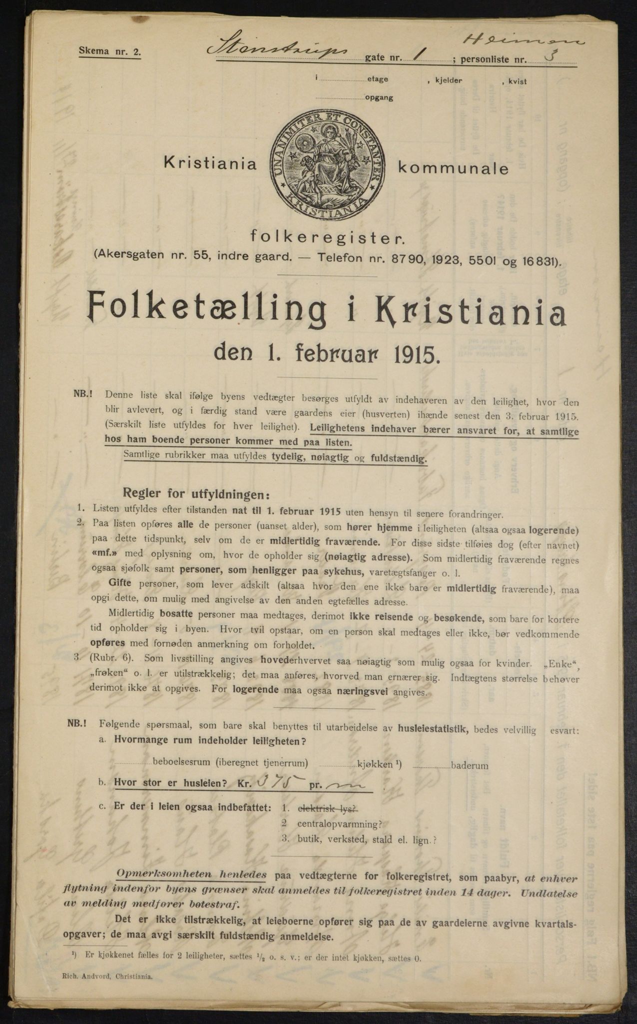 OBA, Kommunal folketelling 1.2.1915 for Kristiania, 1915, s. 100805