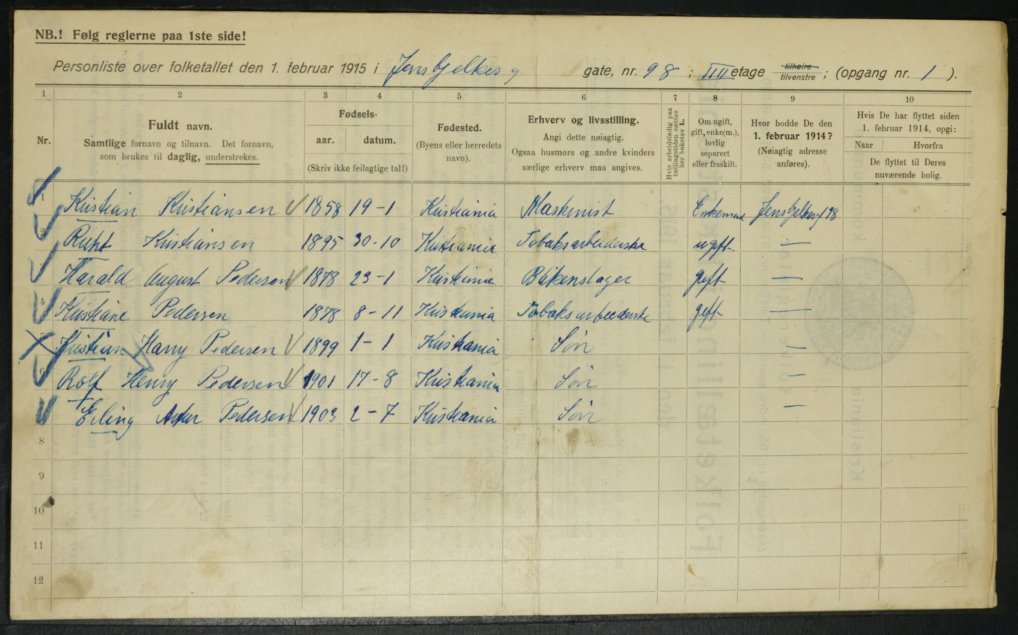 OBA, Kommunal folketelling 1.2.1915 for Kristiania, 1915, s. 46342