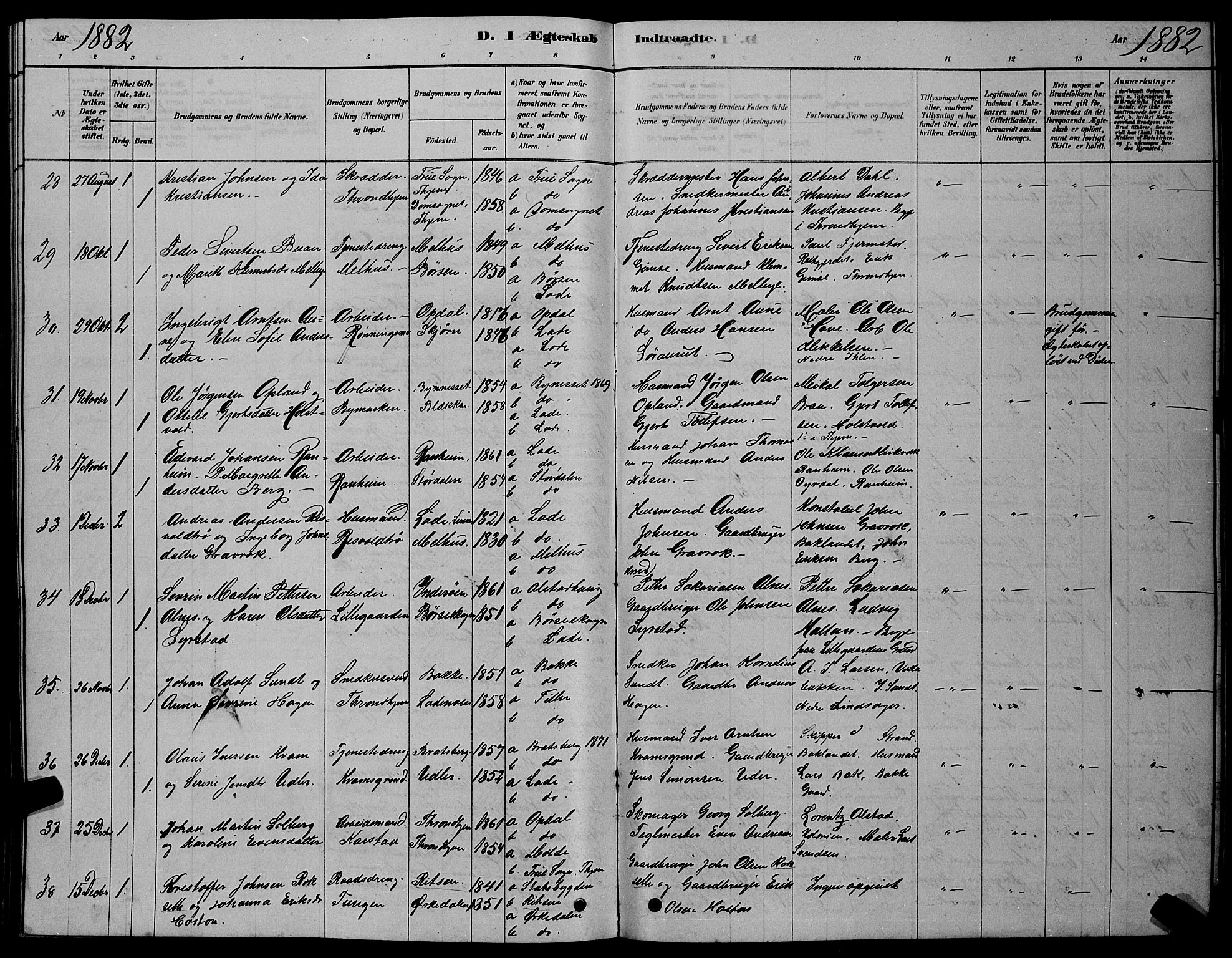 Ministerialprotokoller, klokkerbøker og fødselsregistre - Sør-Trøndelag, AV/SAT-A-1456/606/L0312: Klokkerbok nr. 606C08, 1878-1894