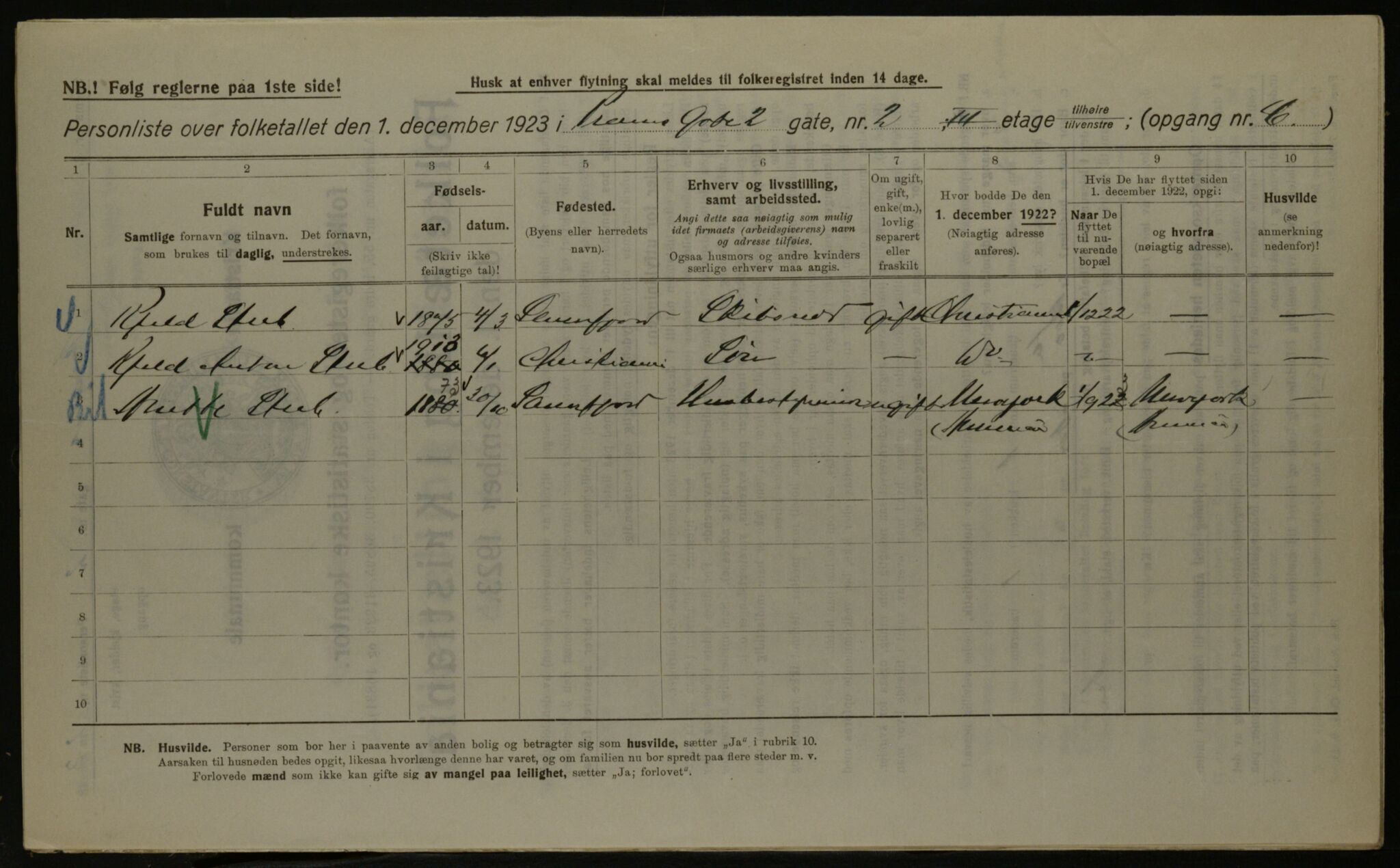 OBA, Kommunal folketelling 1.12.1923 for Kristiania, 1923, s. 89574