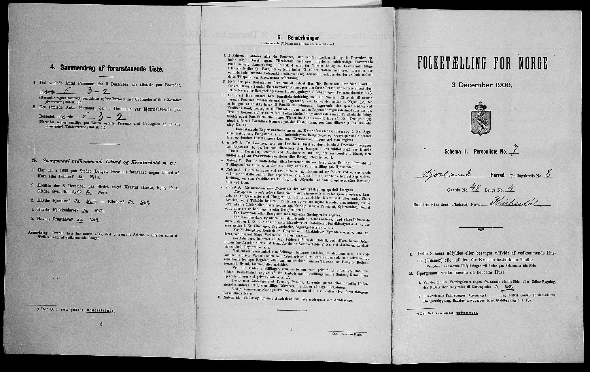 SAK, Folketelling 1900 for 1036 Fjotland herred, 1900, s. 309