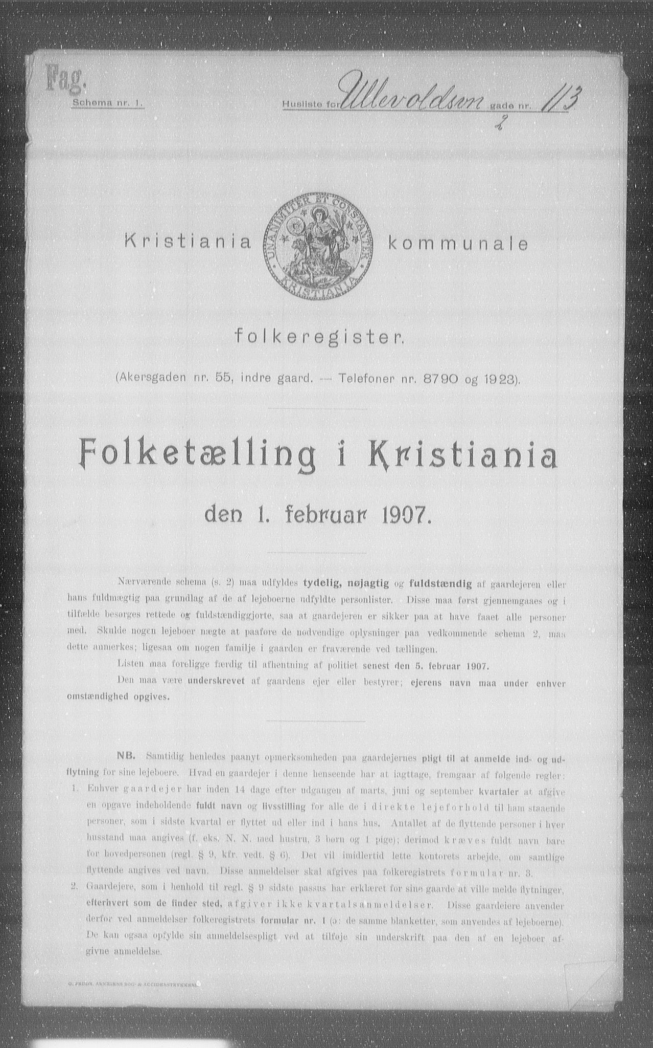 OBA, Kommunal folketelling 1.2.1907 for Kristiania kjøpstad, 1907, s. 60908