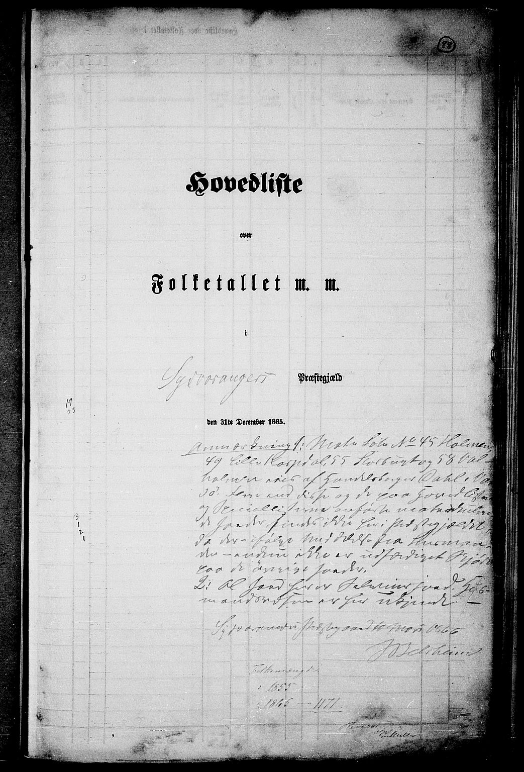RA, Folketelling 1865 for 2030P Sør-Varanger prestegjeld, 1865, s. 1