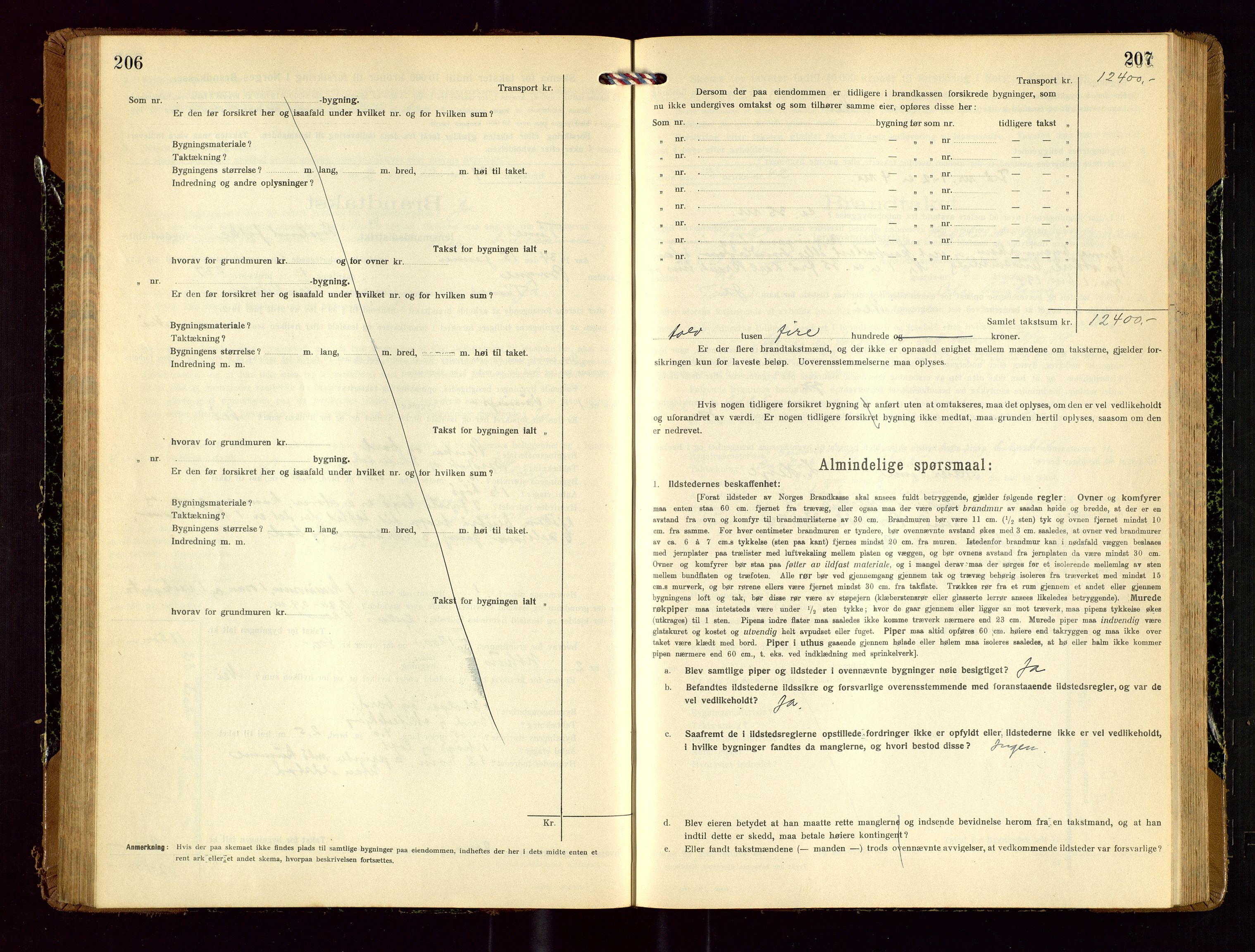 Time lensmannskontor, AV/SAST-A-100420/Gob/L0002: Branntakstprotokoll, 1919-1952, s. 206-207