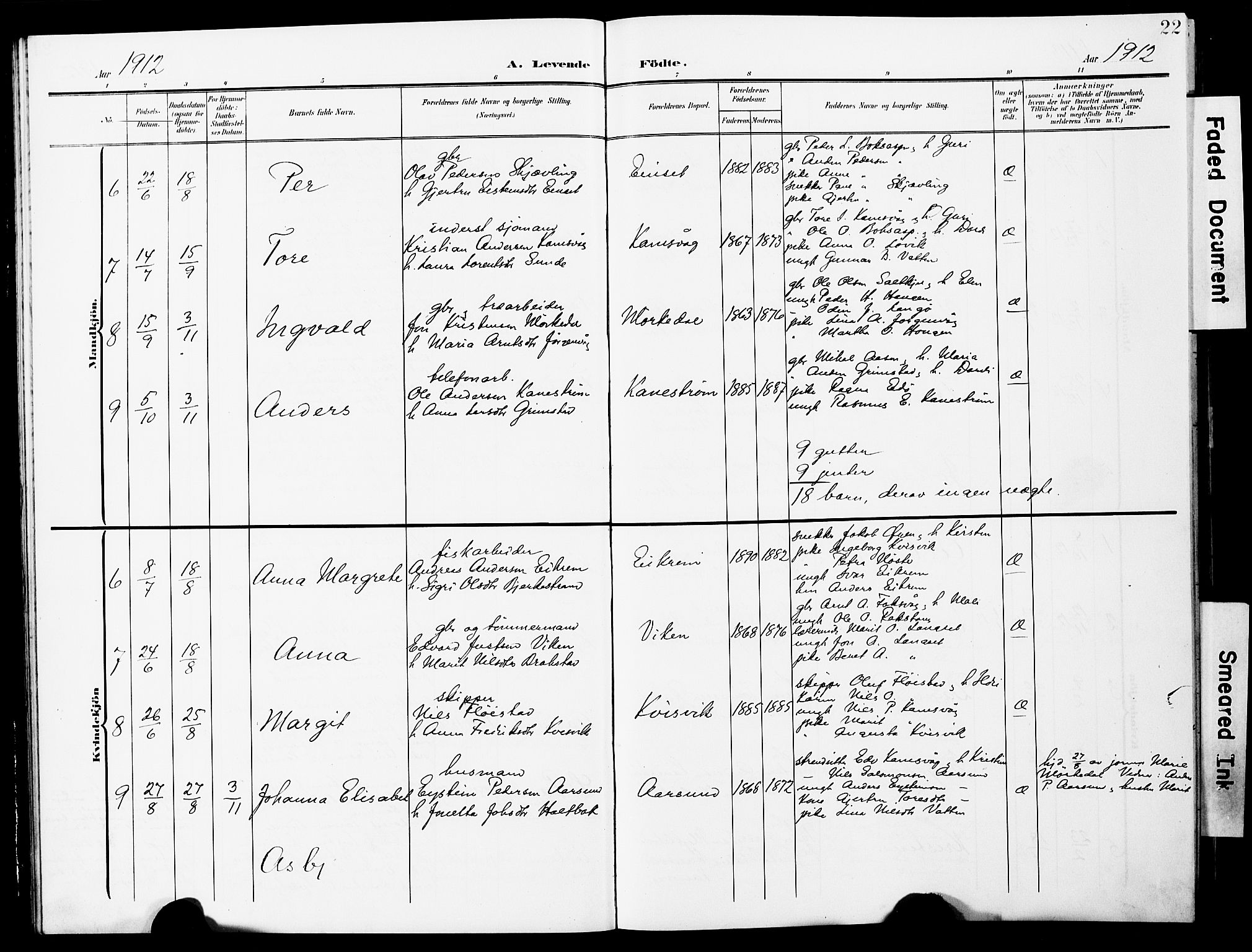 Ministerialprotokoller, klokkerbøker og fødselsregistre - Møre og Romsdal, AV/SAT-A-1454/587/L1001: Klokkerbok nr. 587C01, 1906-1927, s. 22