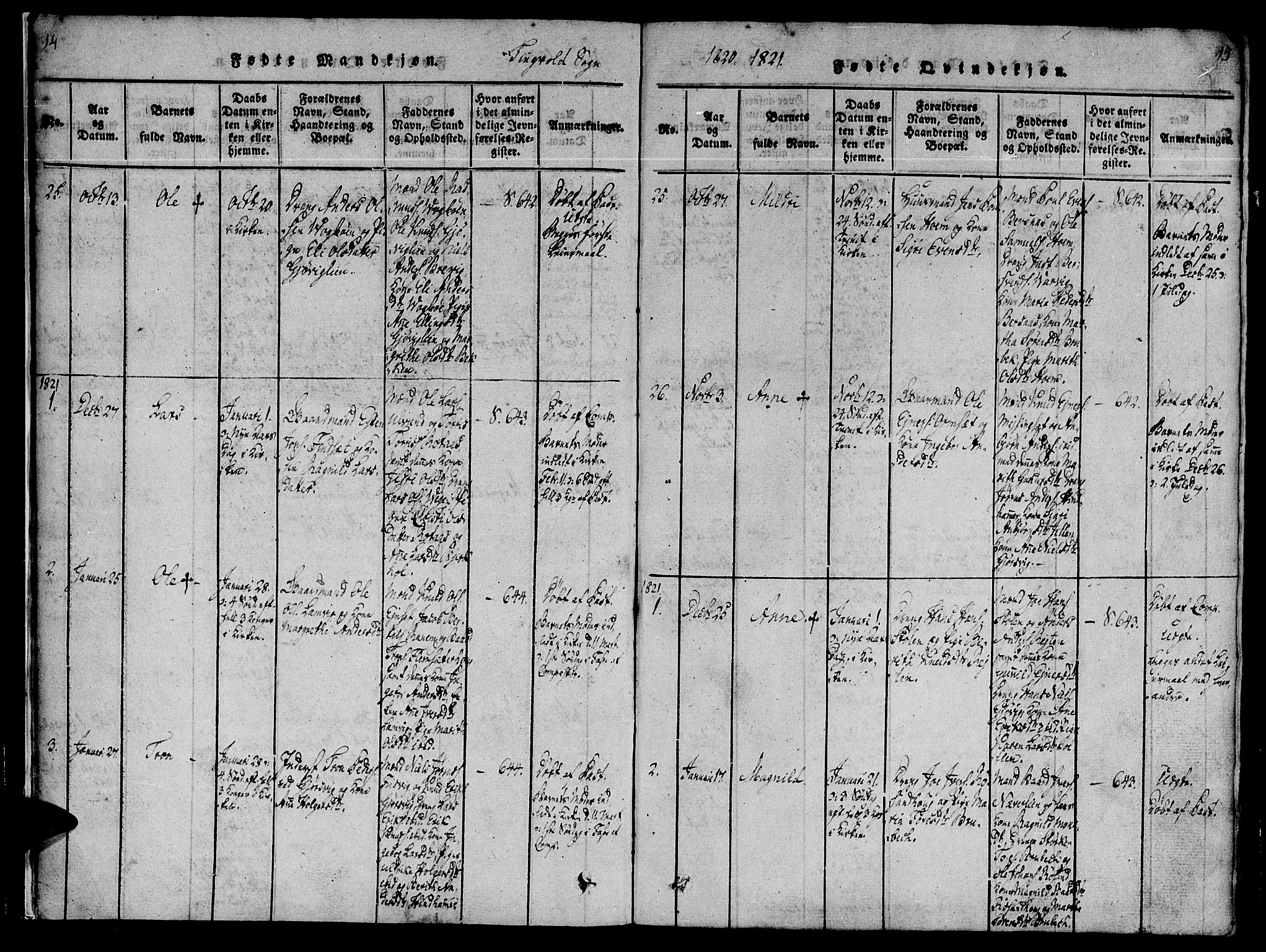 Ministerialprotokoller, klokkerbøker og fødselsregistre - Møre og Romsdal, SAT/A-1454/586/L0982: Ministerialbok nr. 586A08, 1819-1829, s. 14-15