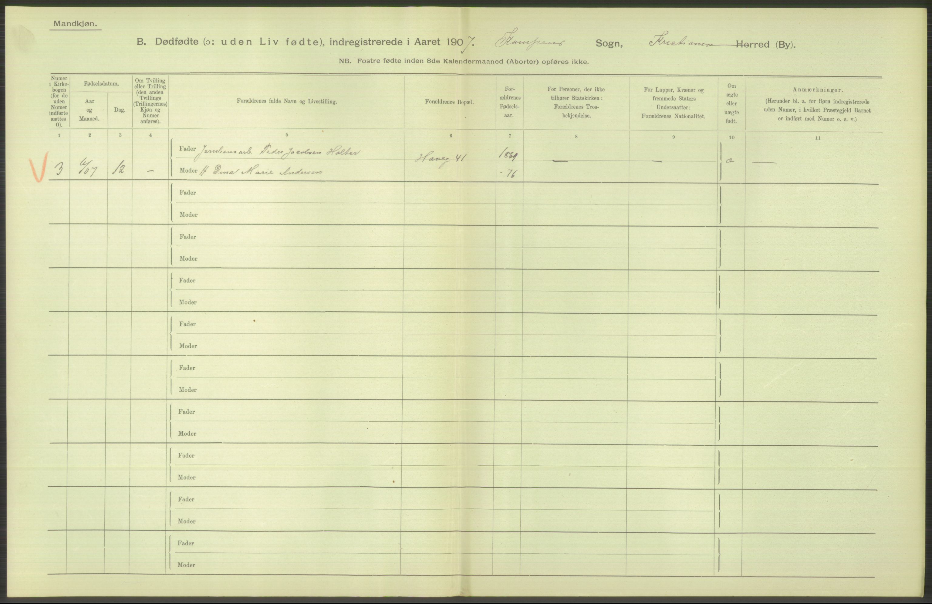 Statistisk sentralbyrå, Sosiodemografiske emner, Befolkning, AV/RA-S-2228/D/Df/Dfa/Dfae/L0010: Kristiania: Døde, dødfødte, 1907, s. 98