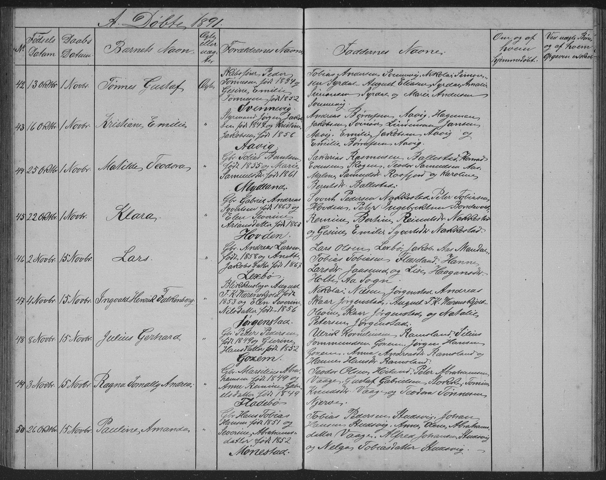 Sør-Audnedal sokneprestkontor, AV/SAK-1111-0039/F/Fb/Fba/L0003: Klokkerbok nr. B 3, 1879-1893, s. 82