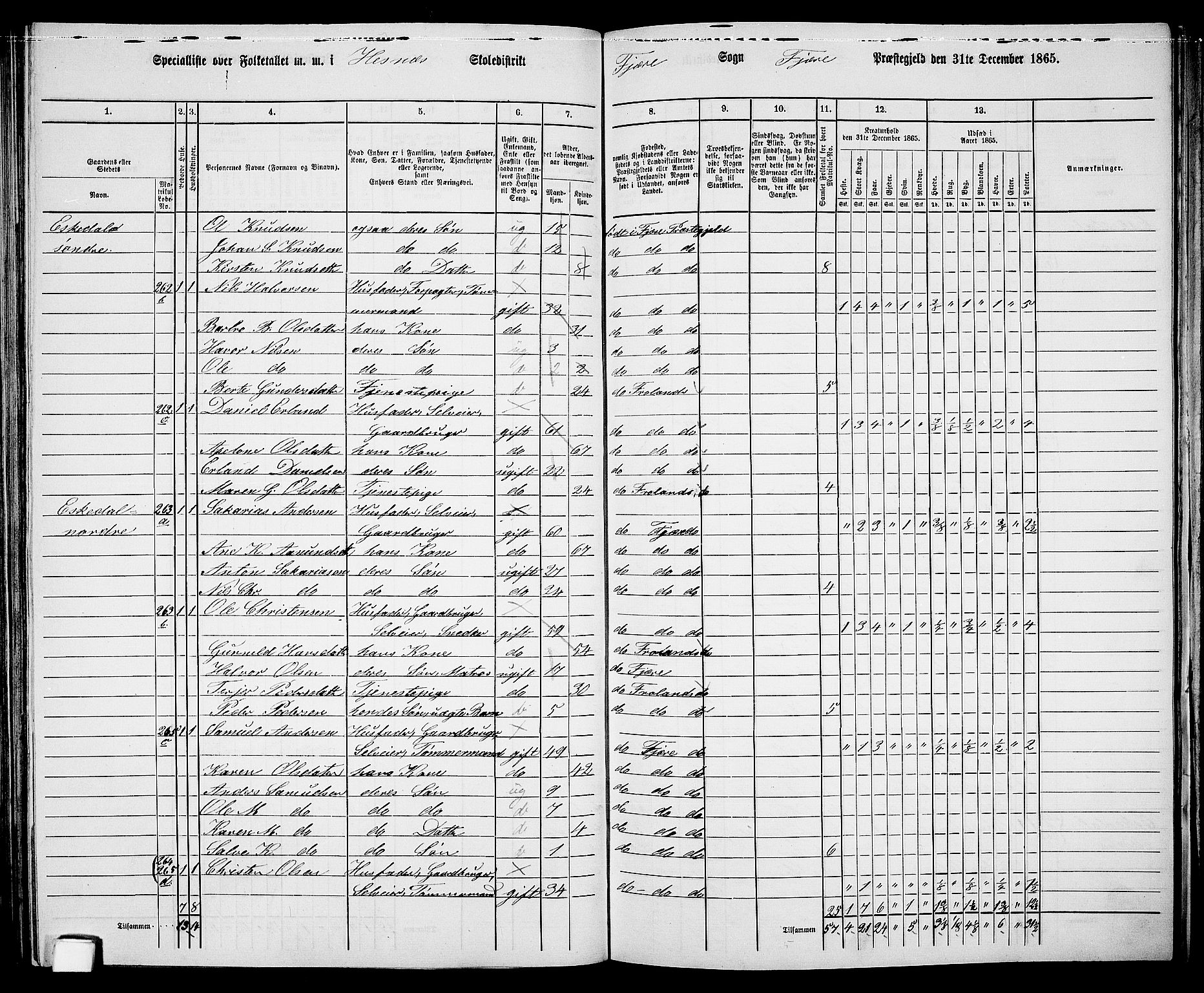 RA, Folketelling 1865 for 0923L Fjære prestegjeld, Fjære sokn, 1865, s. 84