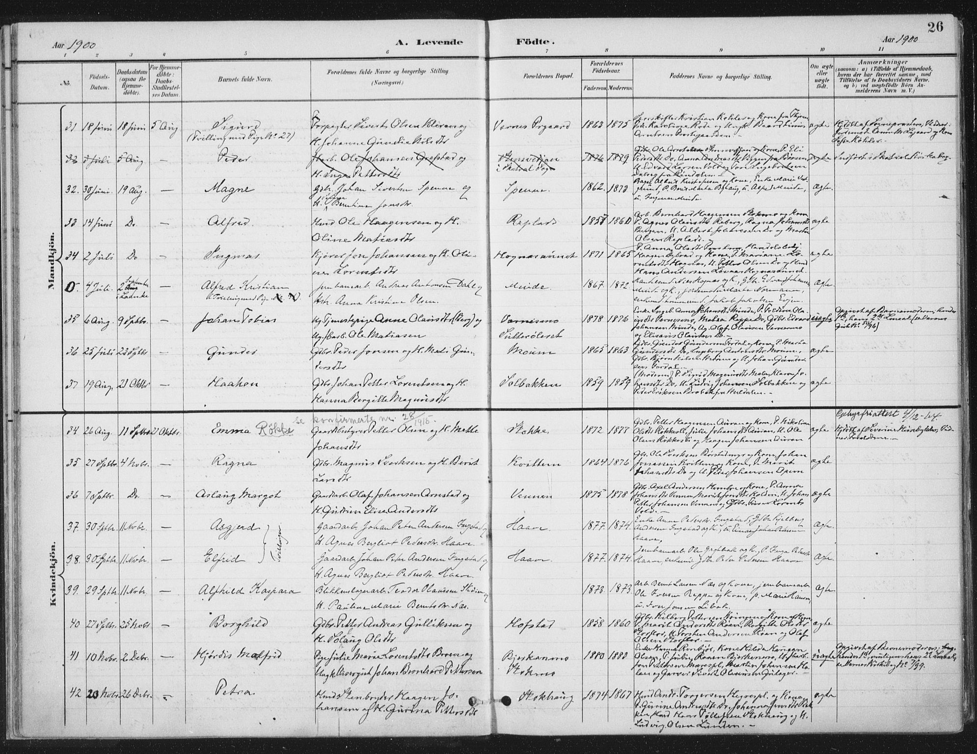 Ministerialprotokoller, klokkerbøker og fødselsregistre - Nord-Trøndelag, SAT/A-1458/709/L0082: Ministerialbok nr. 709A22, 1896-1916, s. 26