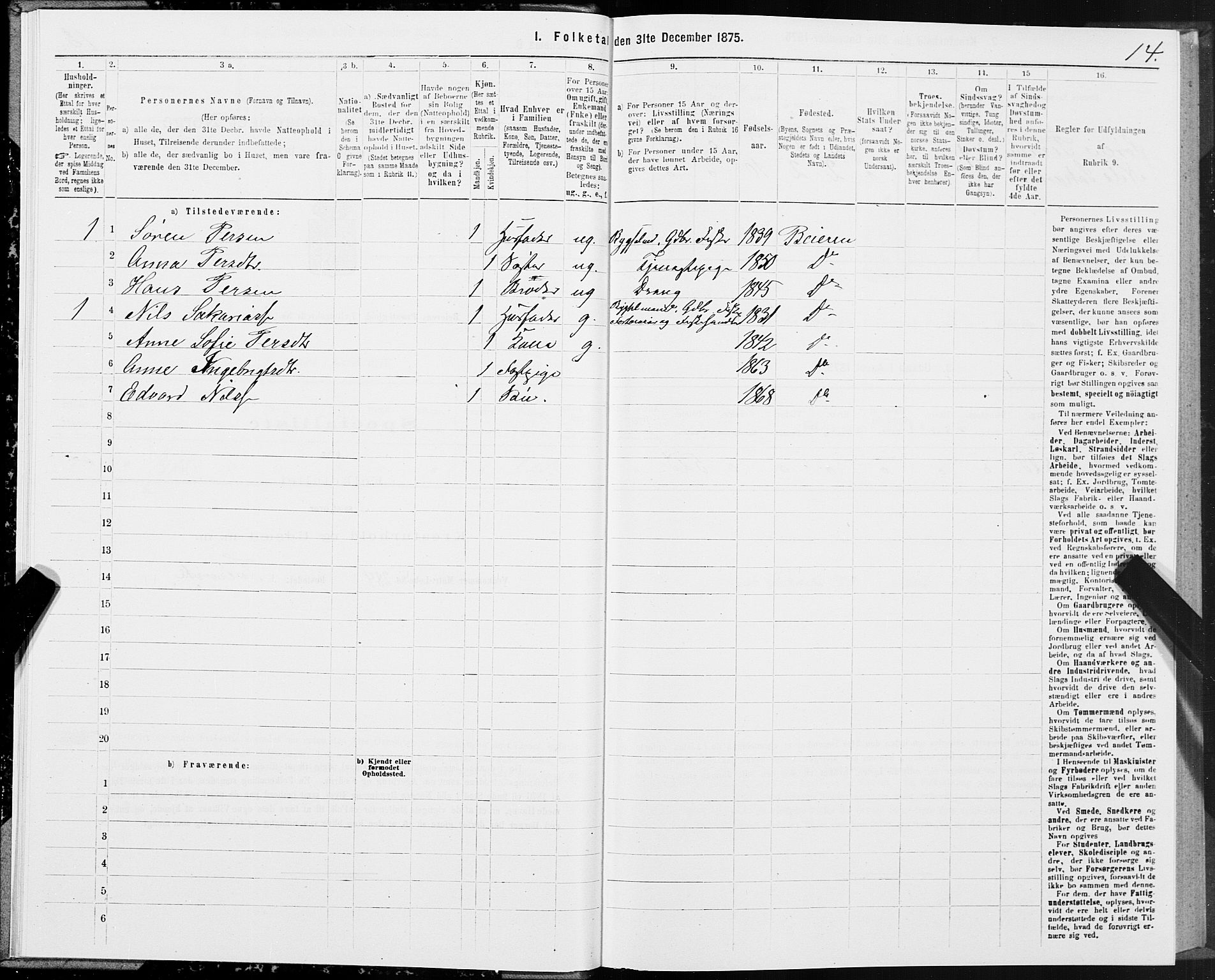 SAT, Folketelling 1875 for 1839P Beiarn prestegjeld, 1875, s. 2014