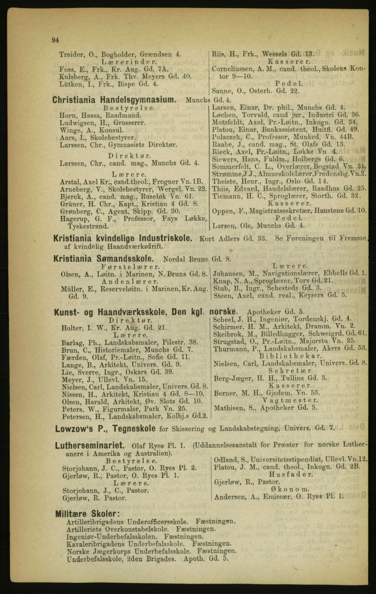 Kristiania/Oslo adressebok, PUBL/-, 1888, s. 94