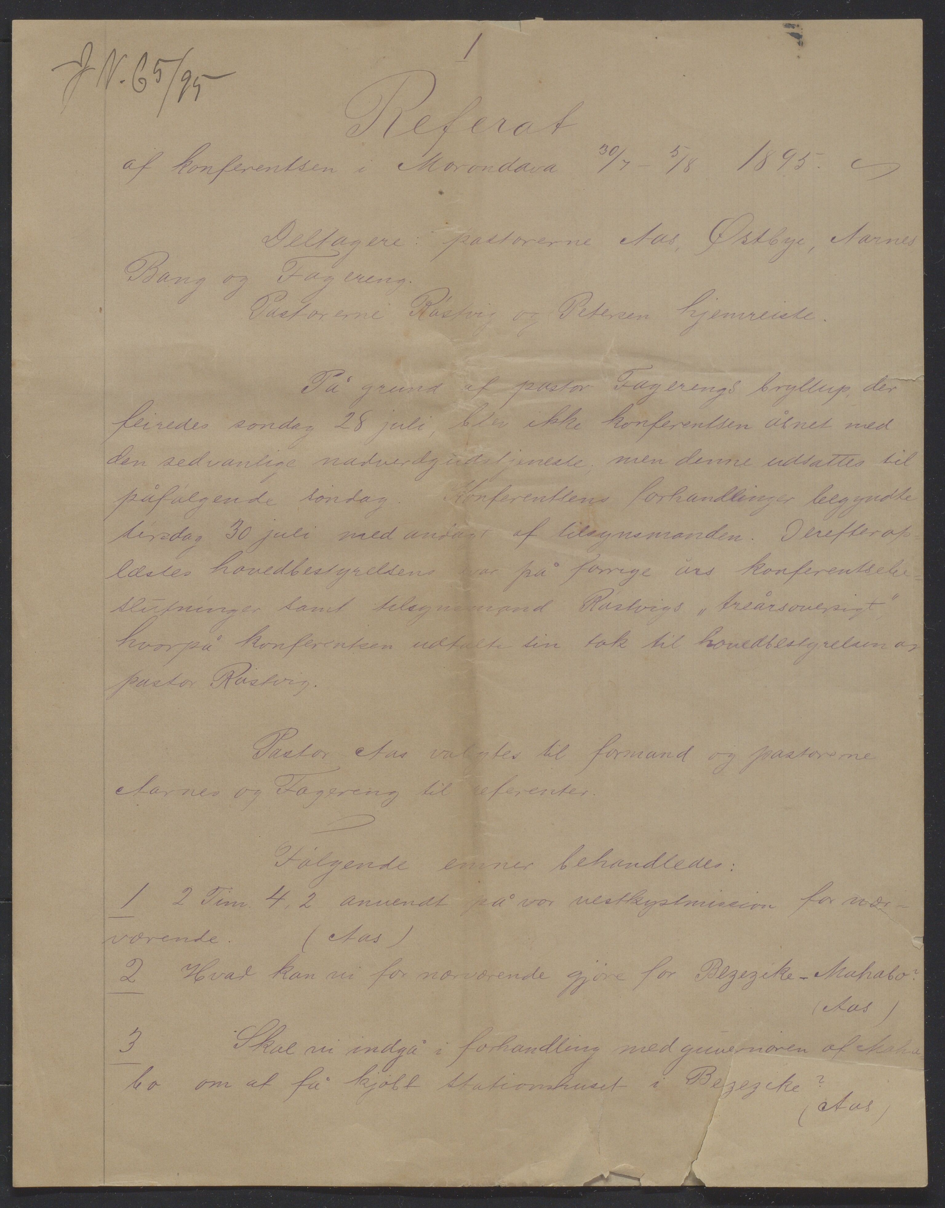 Det Norske Misjonsselskap - hovedadministrasjonen, VID/MA-A-1045/D/Da/Daa/L0040/0011: Konferansereferat og årsberetninger / Konferansereferat fra Vest-Madagaskar., 1895