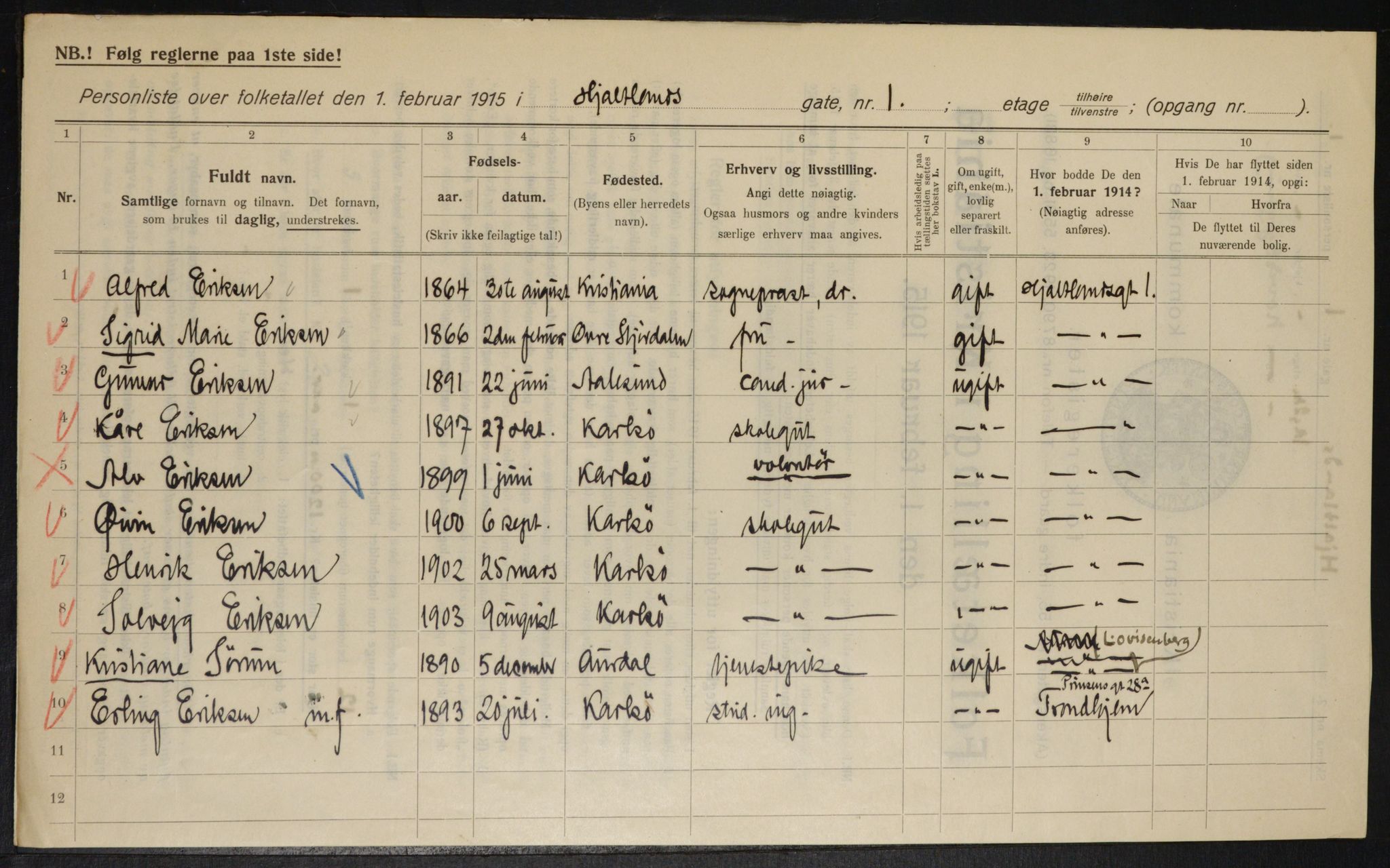 OBA, Kommunal folketelling 1.2.1915 for Kristiania, 1915, s. 39746