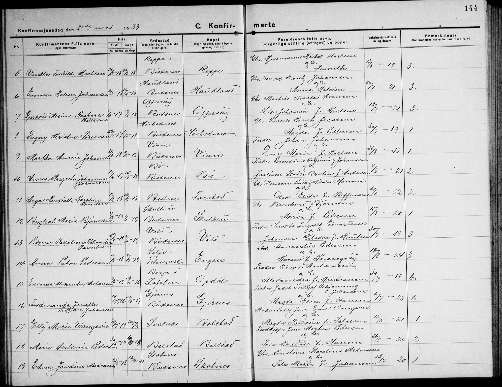 Ministerialprotokoller, klokkerbøker og fødselsregistre - Nordland, AV/SAT-A-1459/881/L1170: Klokkerbok nr. 881C07, 1930-1943, s. 144