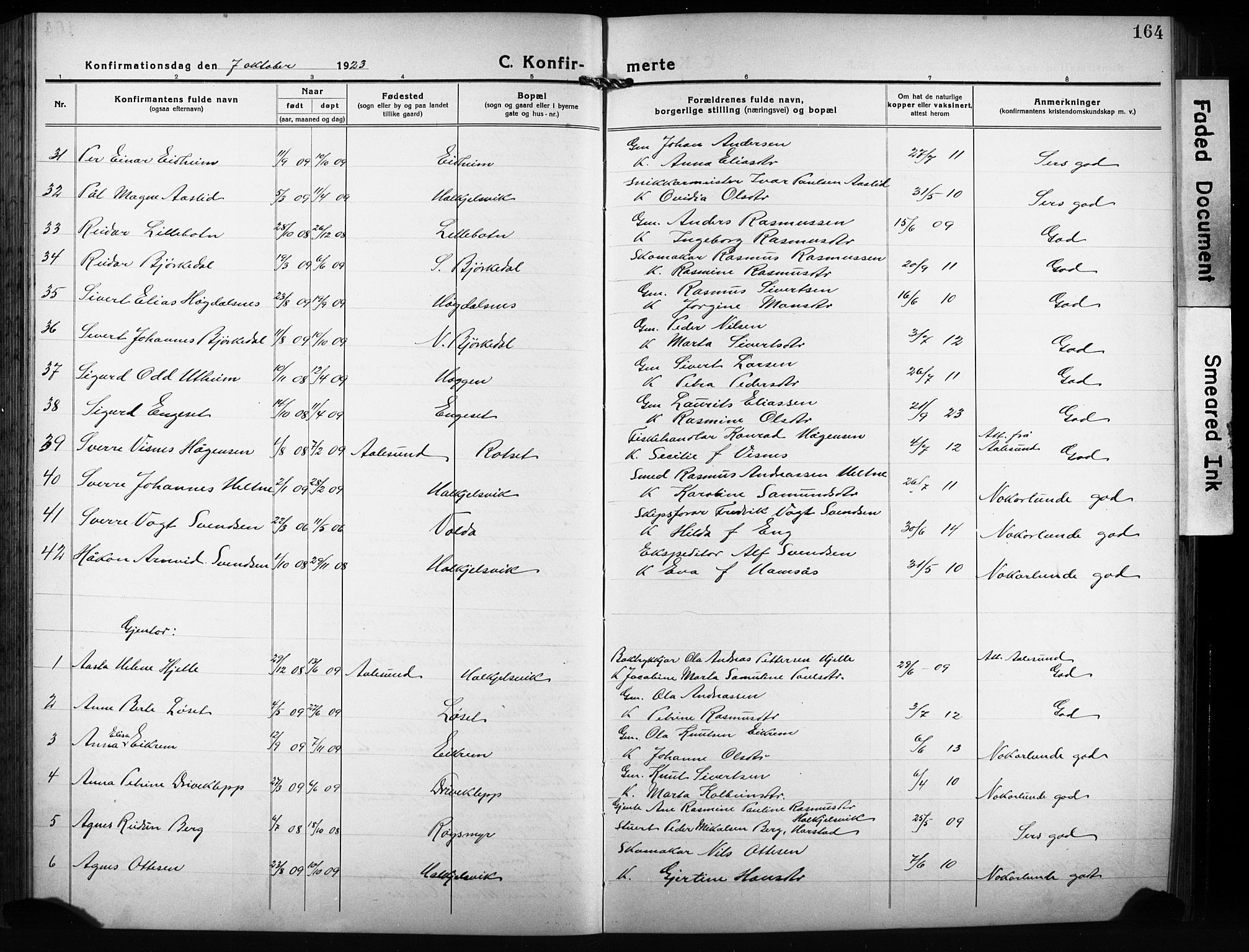 Ministerialprotokoller, klokkerbøker og fødselsregistre - Møre og Romsdal, AV/SAT-A-1454/511/L0160: Klokkerbok nr. 511C06, 1920-1932, s. 164