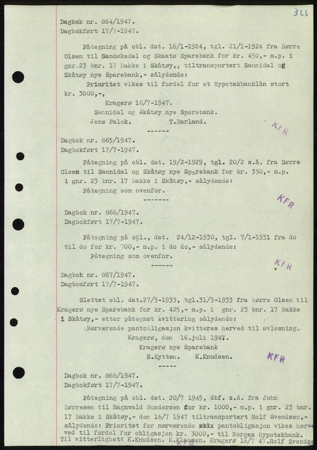Kragerø sorenskriveri, SAKO/A-65/G/Ga/Gab/L0061: Pantebok nr. A-61, 1947-1947, Dagboknr: 864/1947