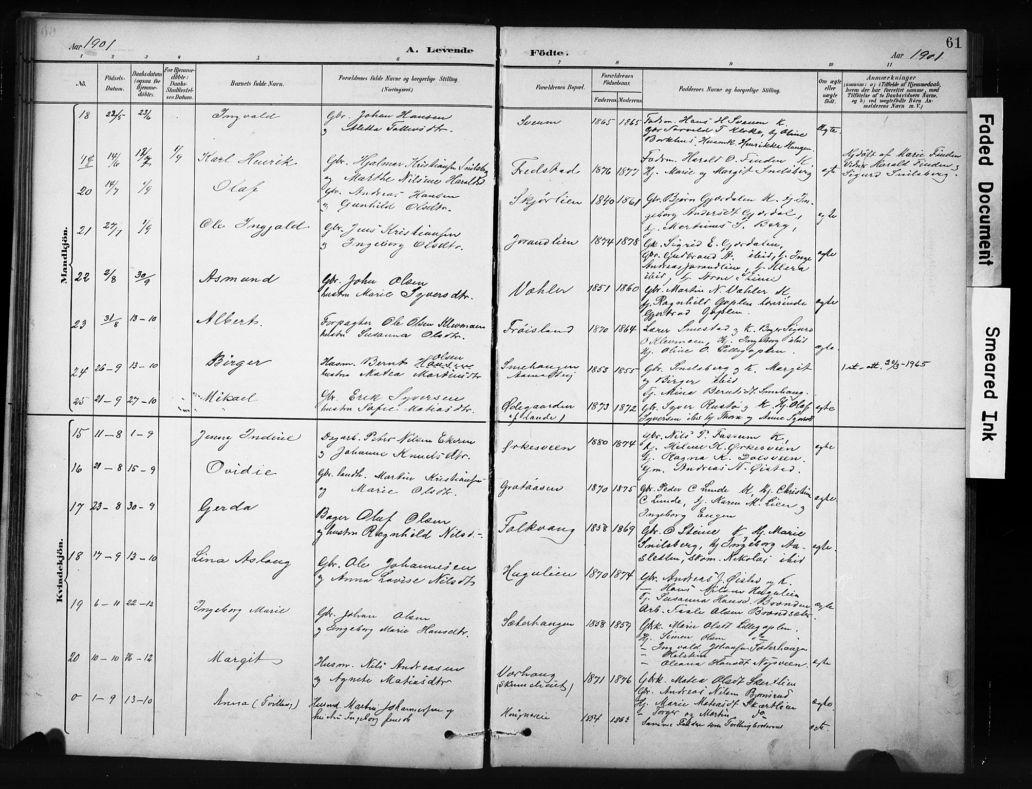 Nordre Land prestekontor, AV/SAH-PREST-124/H/Ha/Hab/L0012: Klokkerbok nr. 12, 1891-1909, s. 61