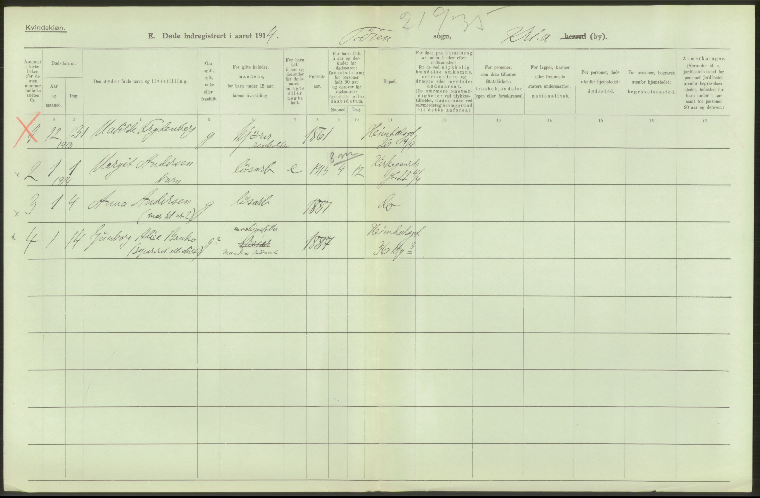 Statistisk sentralbyrå, Sosiodemografiske emner, Befolkning, AV/RA-S-2228/D/Df/Dfb/Dfbd/L0008: Kristiania: Døde, 1914, s. 118