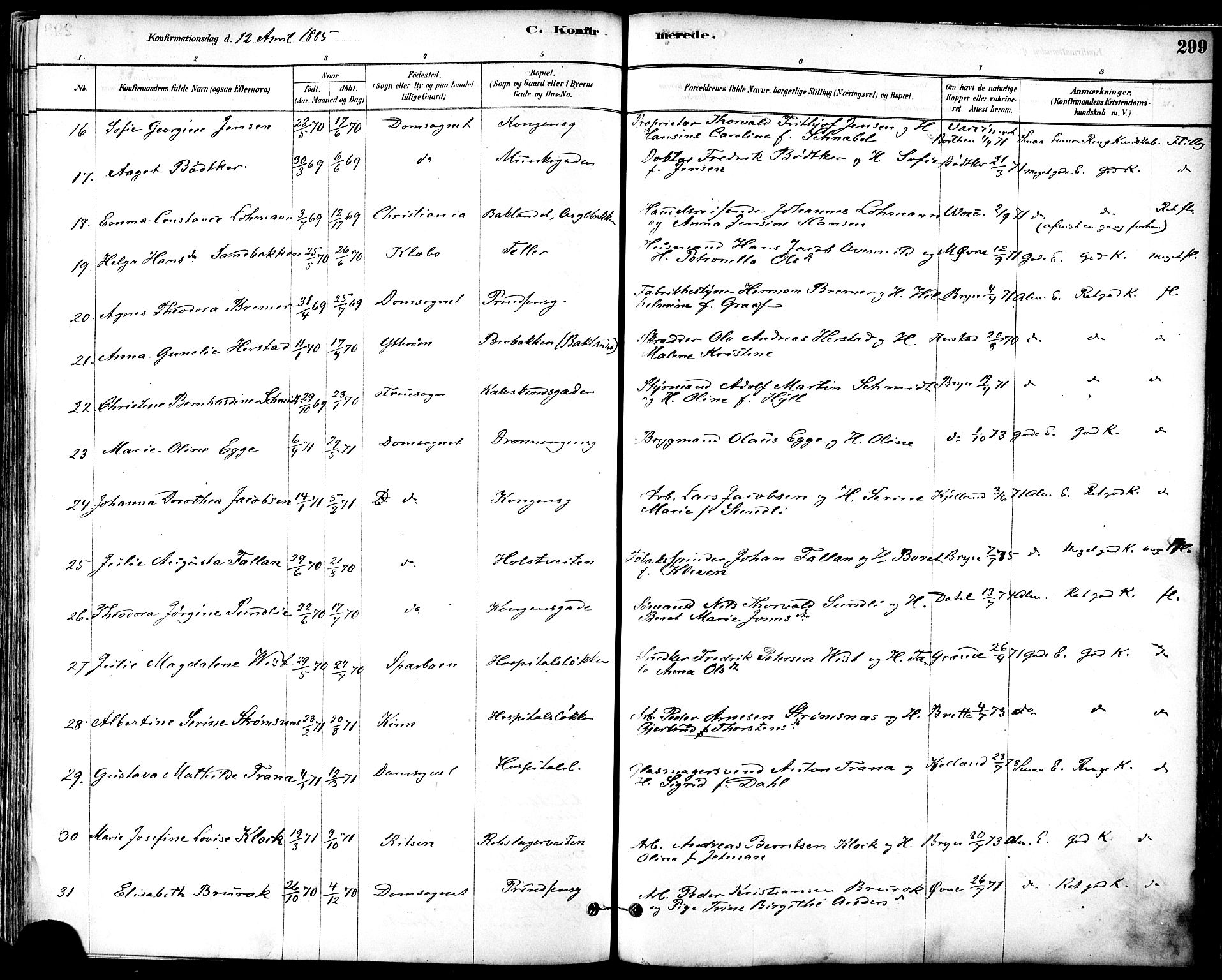Ministerialprotokoller, klokkerbøker og fødselsregistre - Sør-Trøndelag, SAT/A-1456/601/L0057: Ministerialbok nr. 601A25, 1877-1891, s. 299
