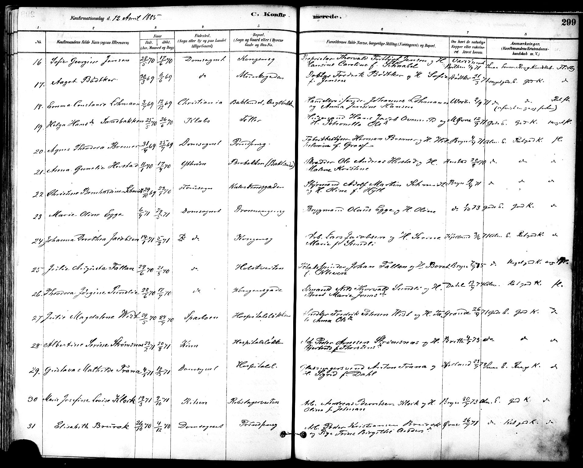 Ministerialprotokoller, klokkerbøker og fødselsregistre - Sør-Trøndelag, AV/SAT-A-1456/601/L0057: Ministerialbok nr. 601A25, 1877-1891, s. 299